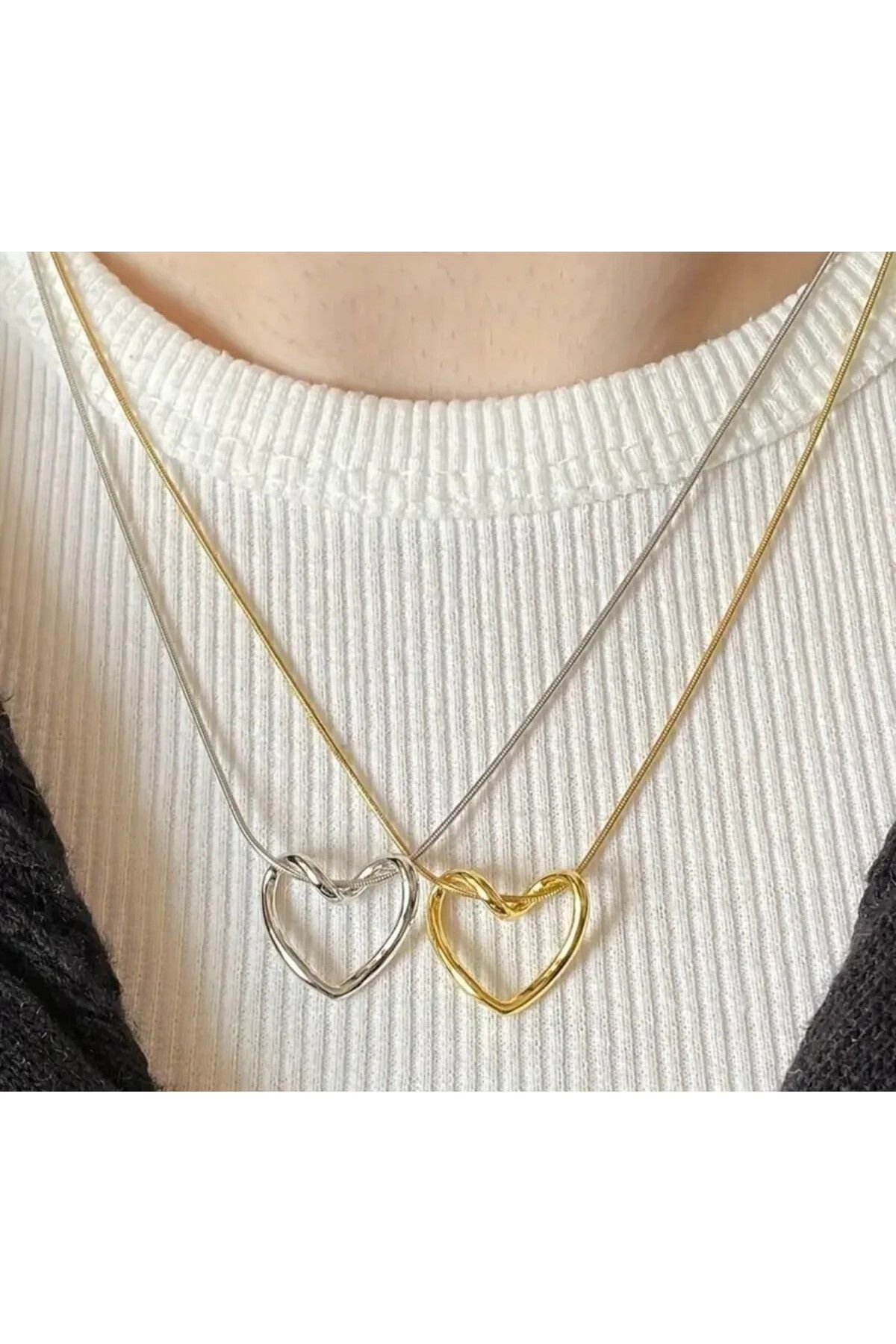 shop Kadın Gold/Gümüş Kalpli Düğüm Kolye 2 Adet Kadın Kolye