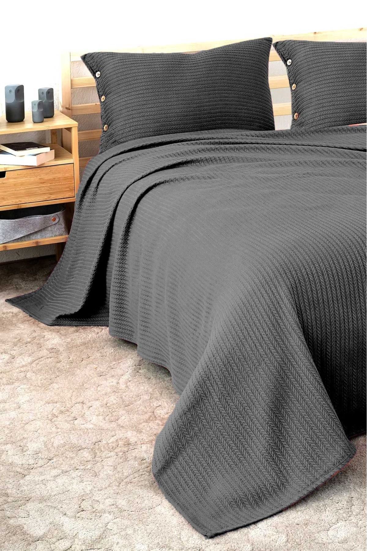Cottonest Çift Kişilik Örgü PİKE Yatak Örtüsü 2 Yastıklı