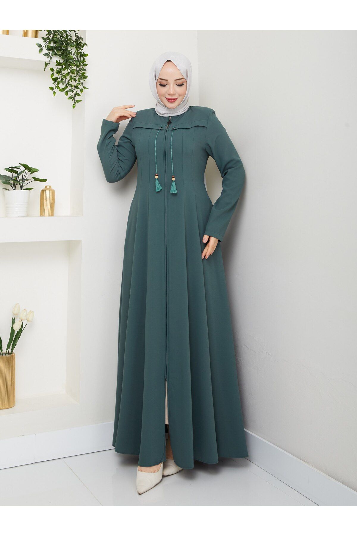MUDUTEKSTİL Fermuarlı Mevlana Ferace Mint