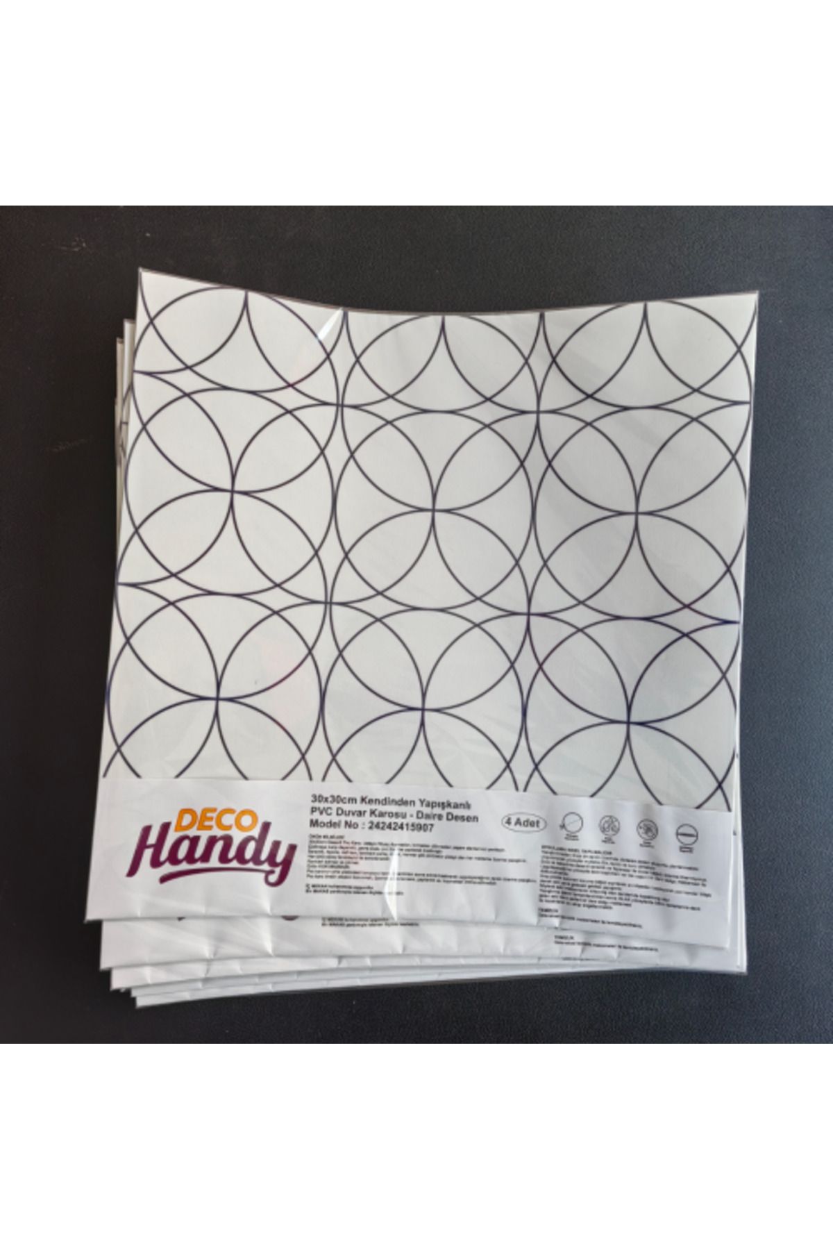 Linarx DecoHandy Pvc Duvar Karosu 30x30cm 4'lü Paket - Siyah Daire Geometrik Desen 0,36m2