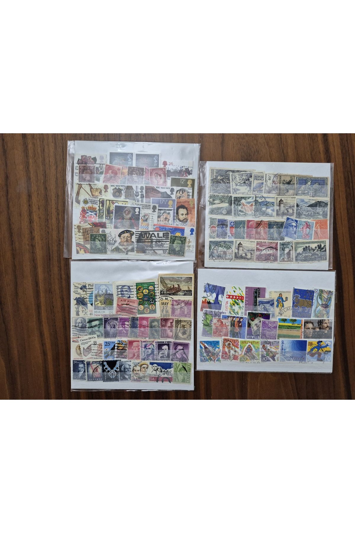Edi Antik 4 Adet Kartelada Yabancı Pullar Nadir. ABD Fransa İngiltere