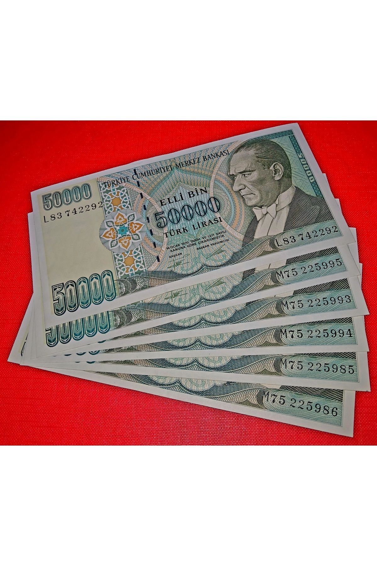 DÜZGÜN TİCARET 7.EMİSYON 50.000 LİRA KAĞIT PARA 6 ADET GÖRSELDEKİ