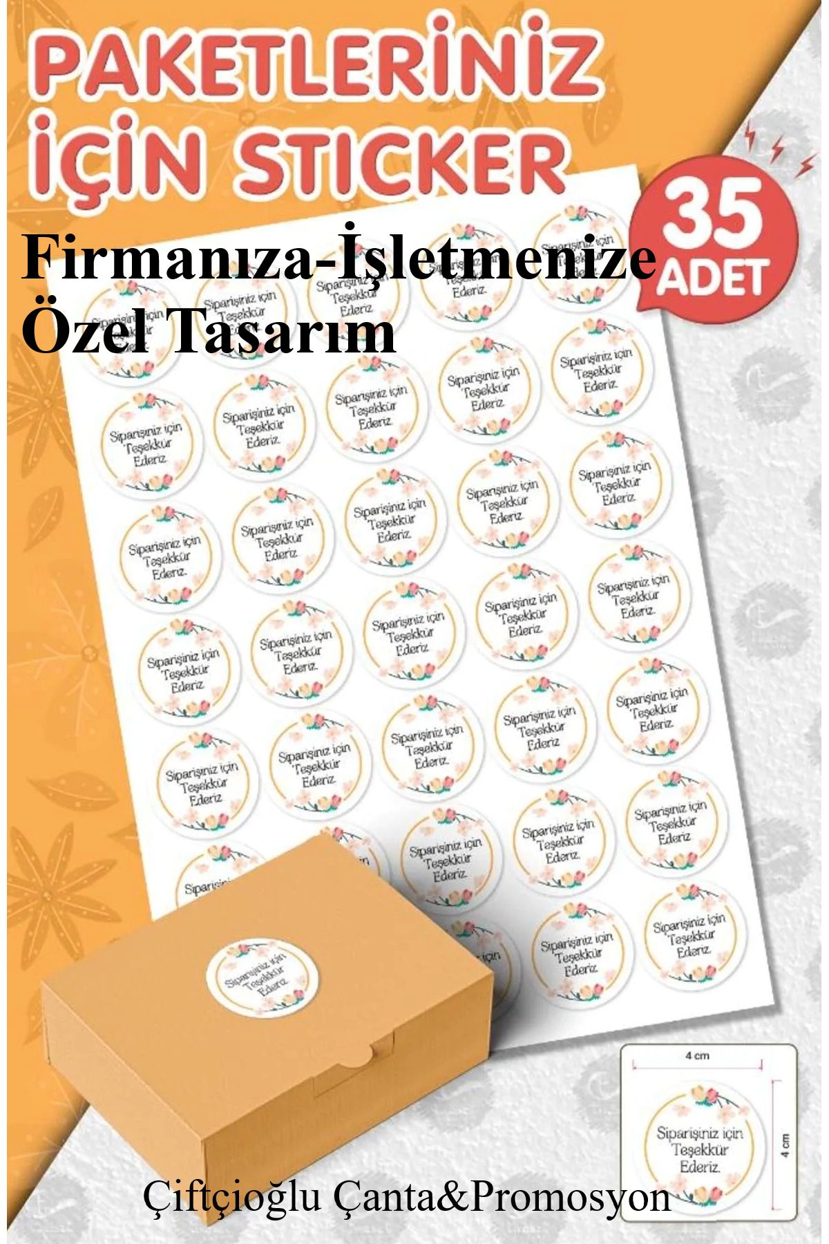 Valse Firmanıza-İşletmenize Özel Teşekkür Sticker 35 Adet 4 cm Opak Sticker Paketleme Yapışkanlı Etiket