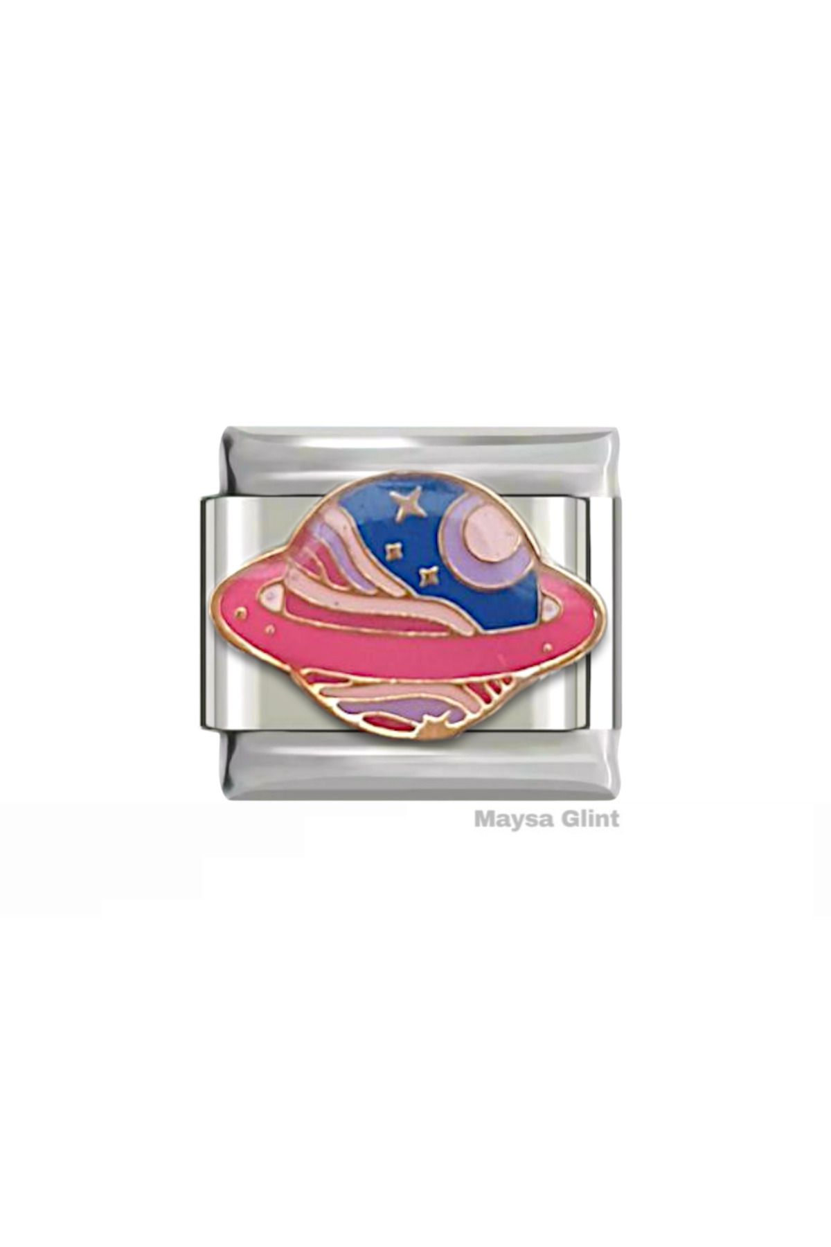 Maysa Glint Pembe Satürn Paslanmaz Çelik Charm İtalyan Bileklik Charmı