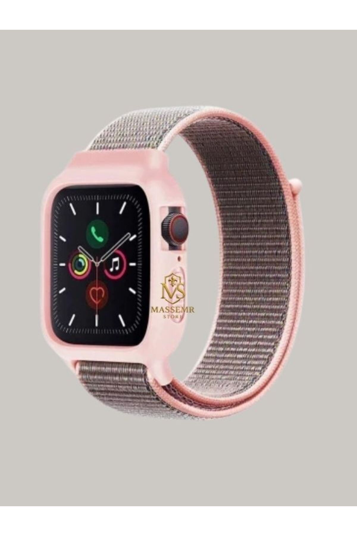 Massemr Apple Watch 44mm Uyumlu Hasırlı Cırtcırtlı Manyetik Kasalı Şık Akıllı Saat Kordonu
