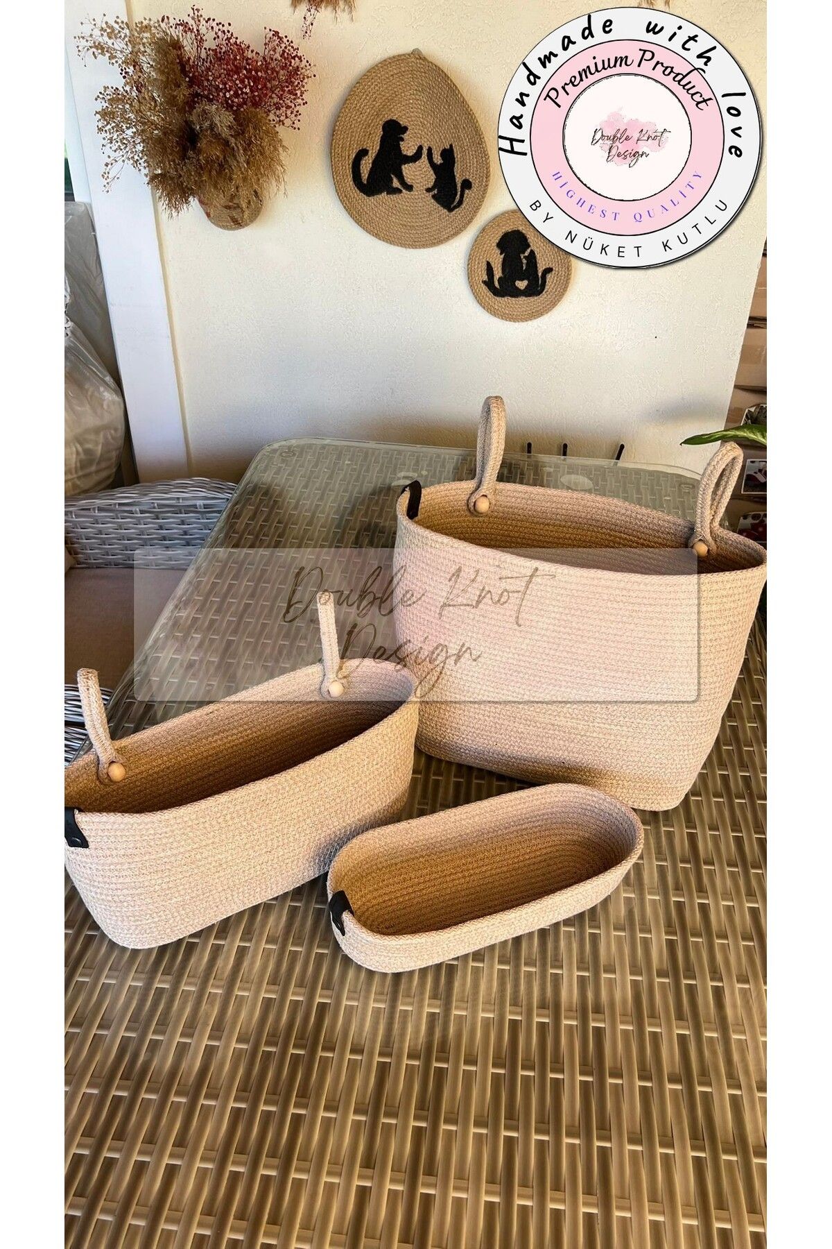 DOUBLE KNOT DESİGN 3lü Organizer Tress Çok Amaçlı Düzenleyici Sepet Havlupan Banyo Dekoratif