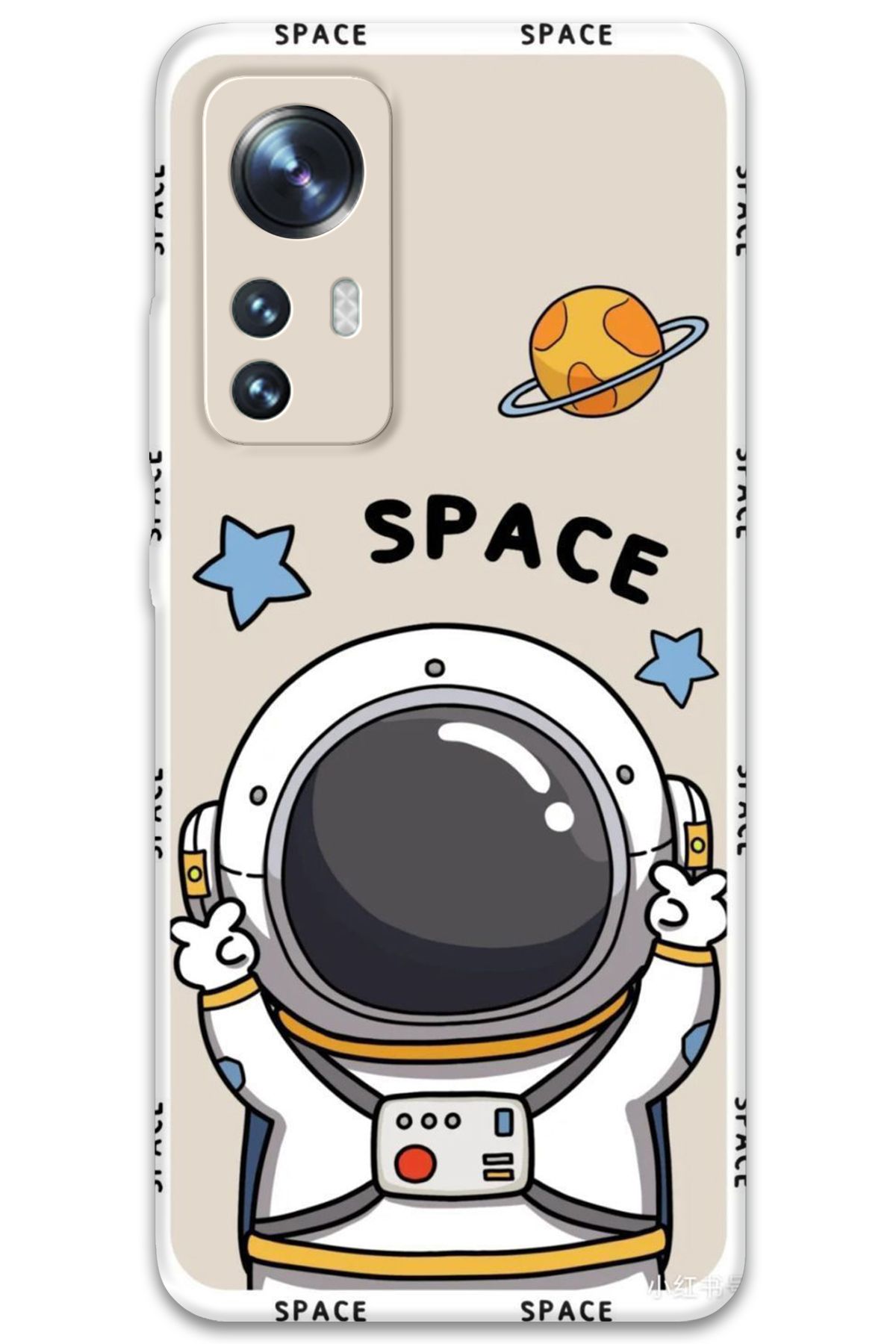 Gramaphone Xiaomi Mi 12 Pro Uyumlu Astronot Desenli Telefon Kılıfı + Ekran Koruyucu - 5865