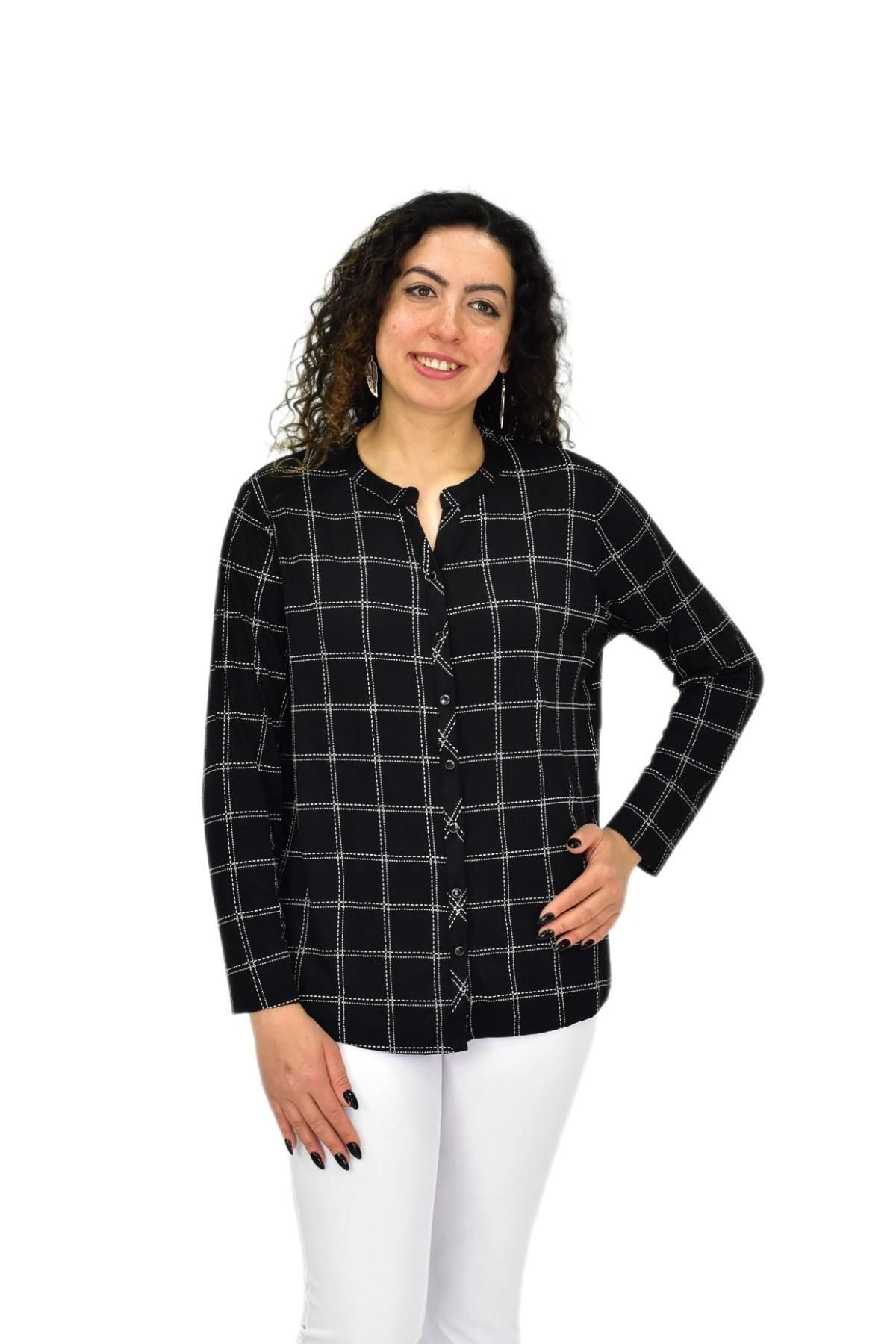 wearon tekstil Kadın Siyah Uzun Kol Düğmeli Bluz BGL-ST04681