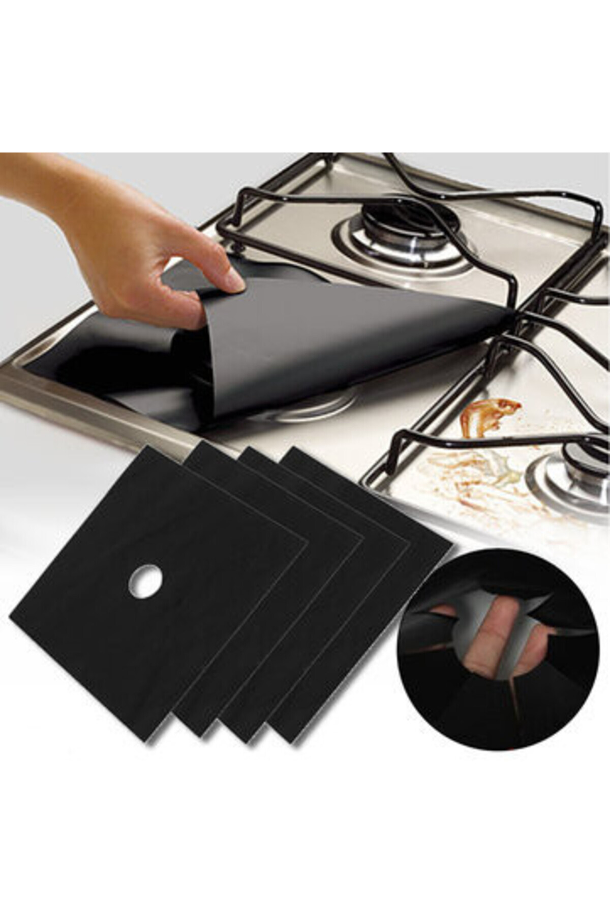 BLACK Set De 4 Folii De Protecție Premium Pentru Plite Și Aragaz, Negre - One Size