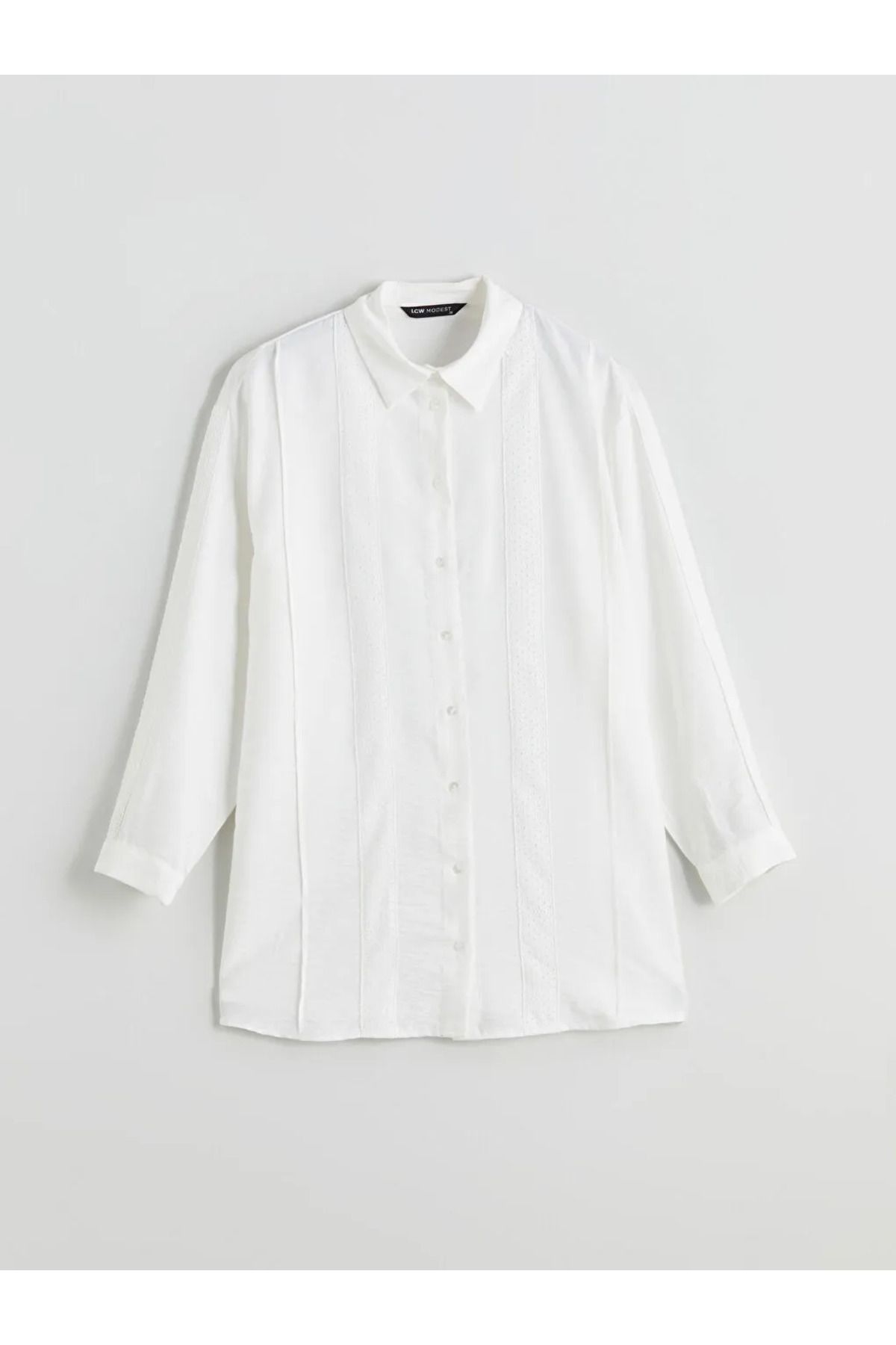 LC Waikiki LCW Modest Ekru Ajurlu Brode Detaylı Kadın Gömlek Tunik