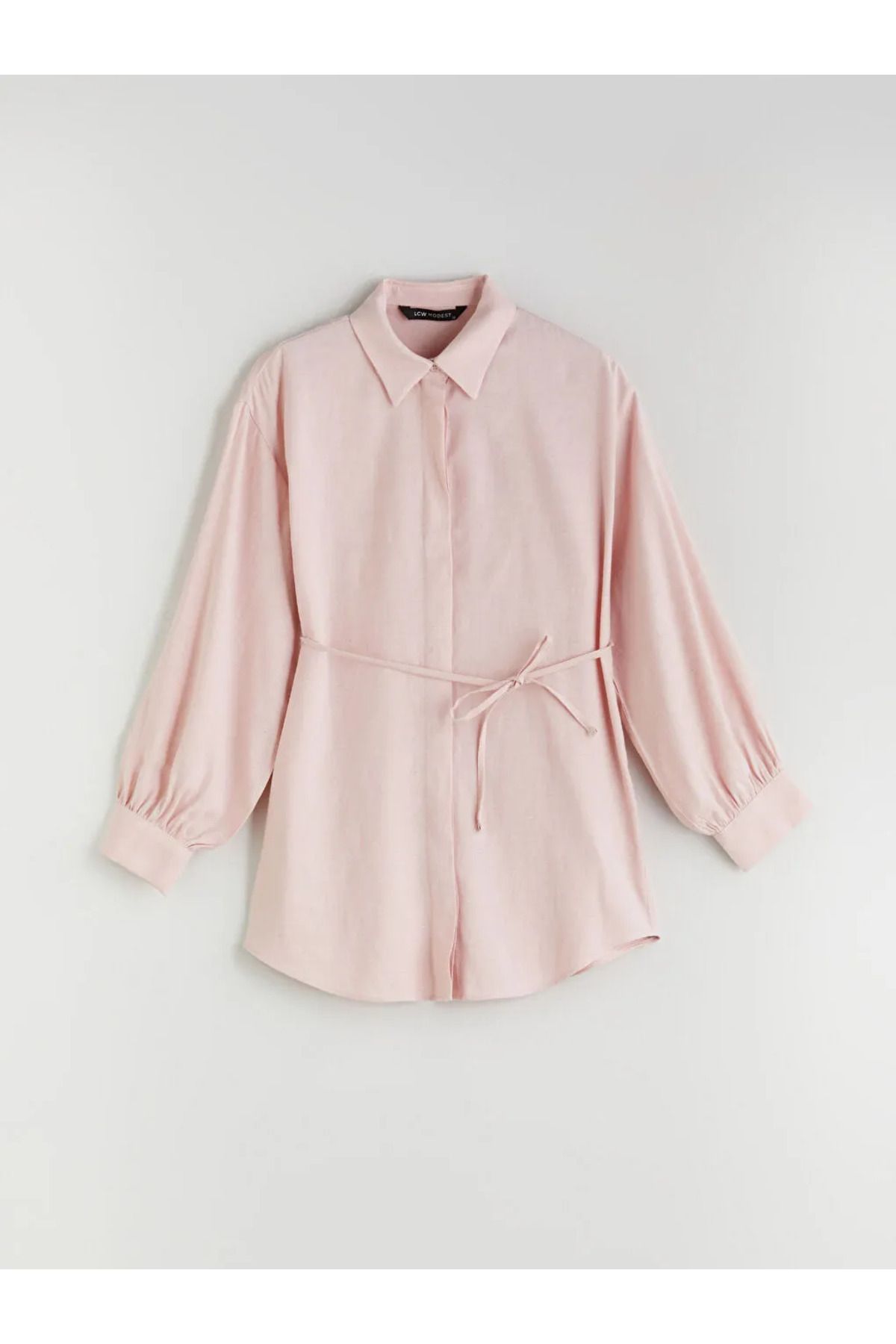 LC Waikiki LCW Modest Pembe Keten Karışımlı Kadın Gömlek Tunik