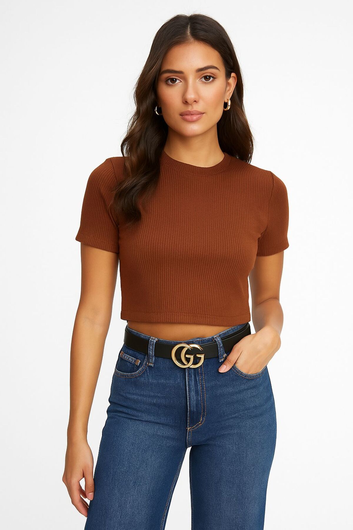 trendalisse Bisiklet yaka yarım kollu Crop Bluz
