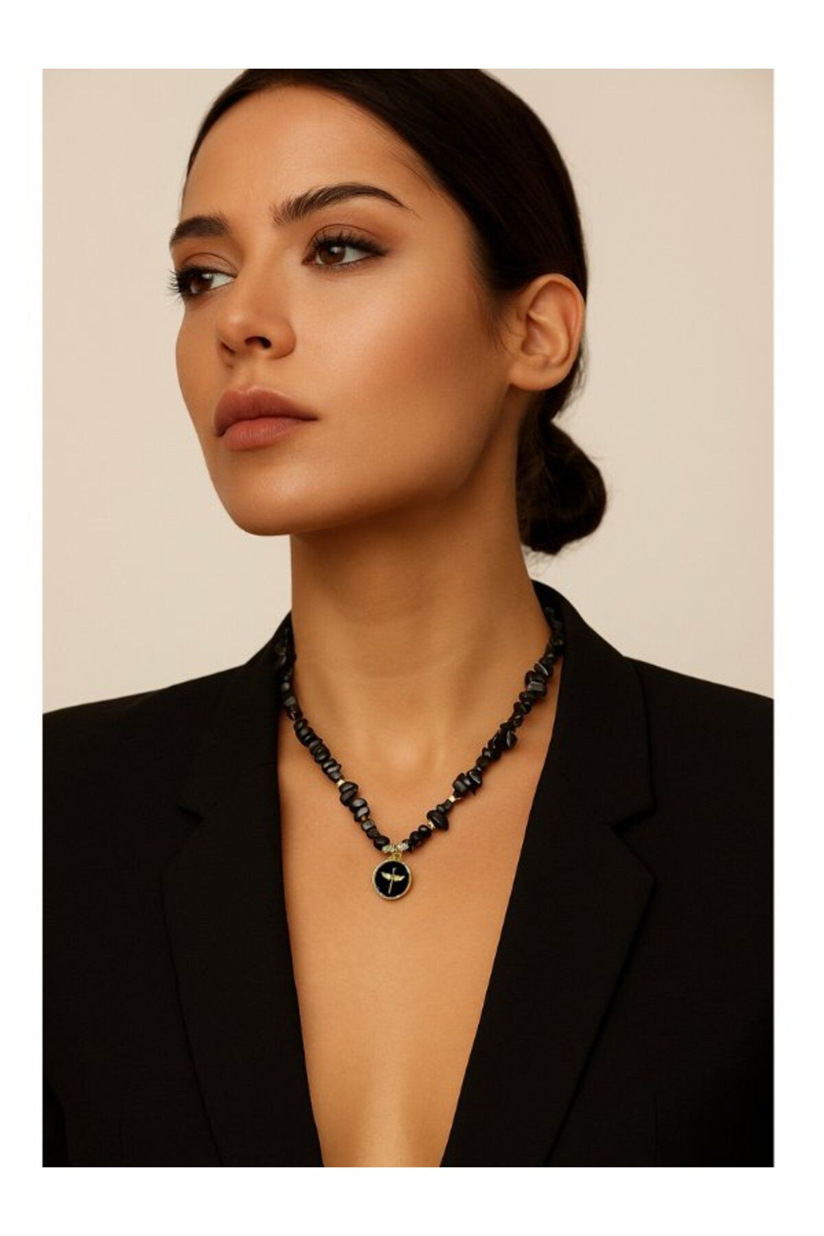 Punky Store Kanatlı Siyah Obsidyen Kolye - Doğaltaşlar ve Altın Kaplama Aparatlar
