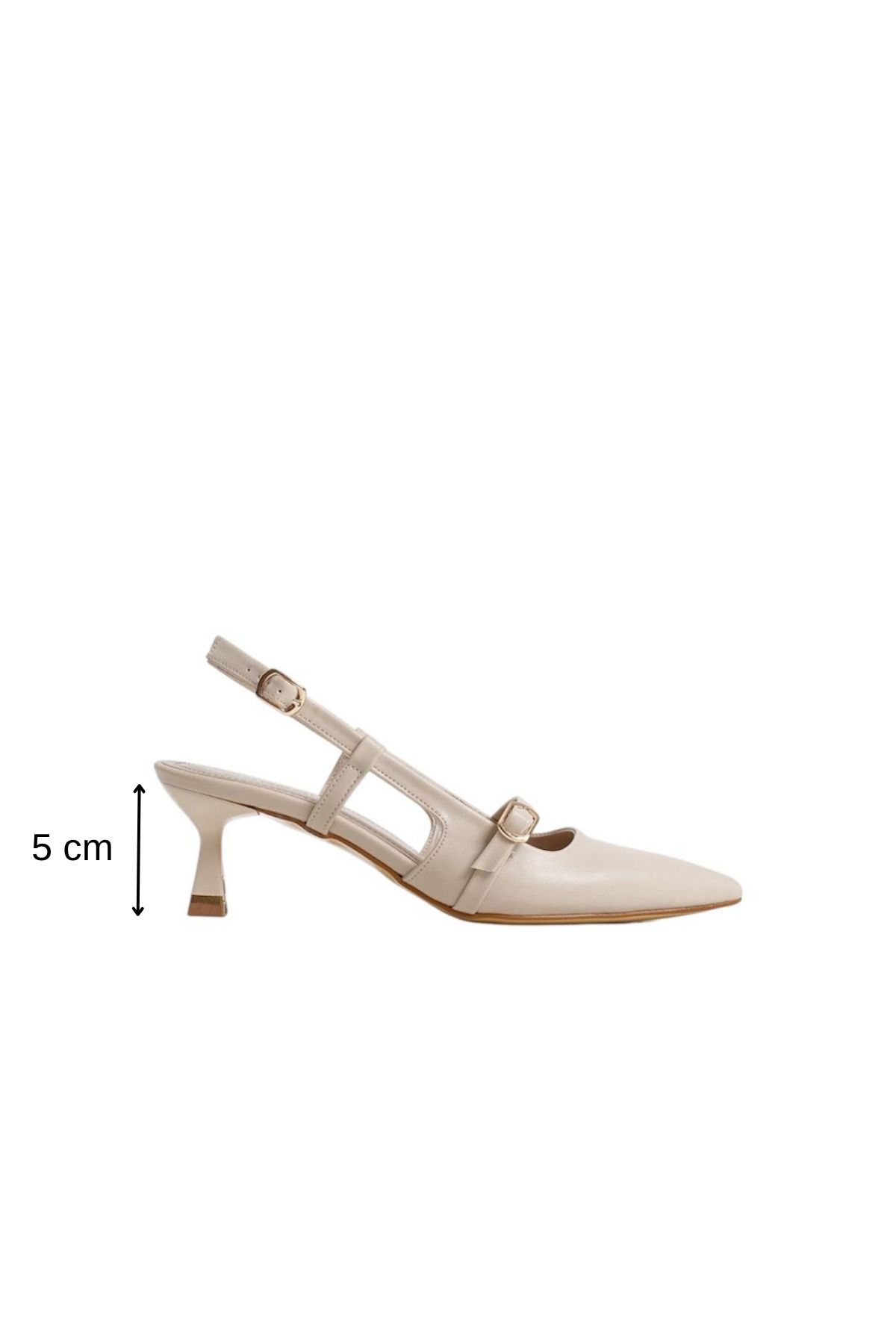 MASSOLE Kadın Bej Deri 5 cm Arkası Açık Stiletto Özel Tasarım Topuk İthal Tokalı Şık Rahat Yeni Sezon