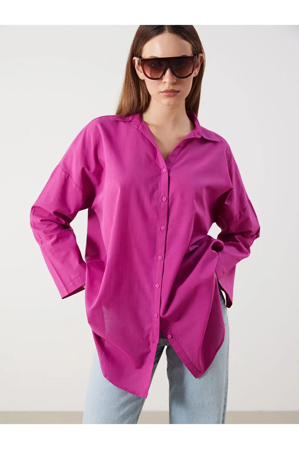 LC Waikiki LCWAIKIKI Classic Fuşya Oversize Kadın Gömlek Tunik