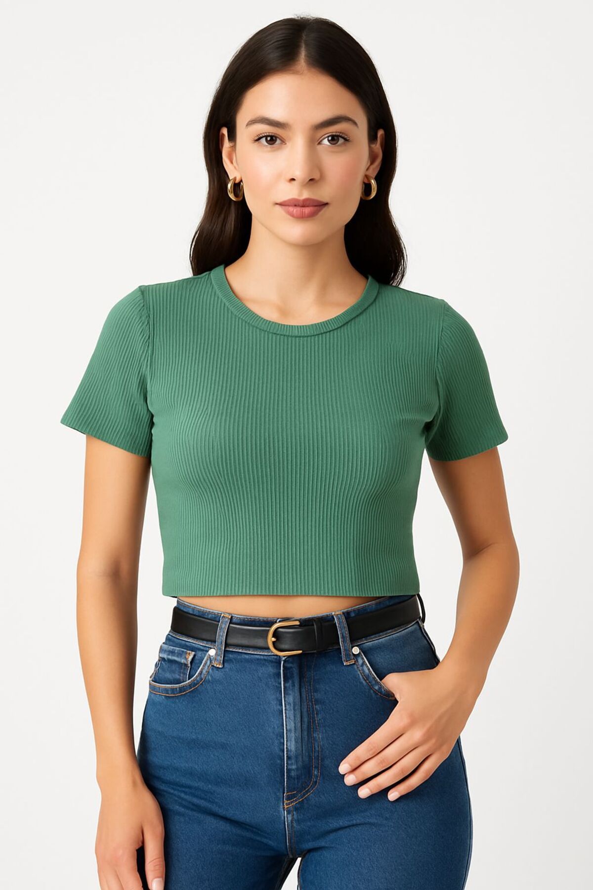 trendalisse Bisiklet yaka yarım kollu Crop Bluz
