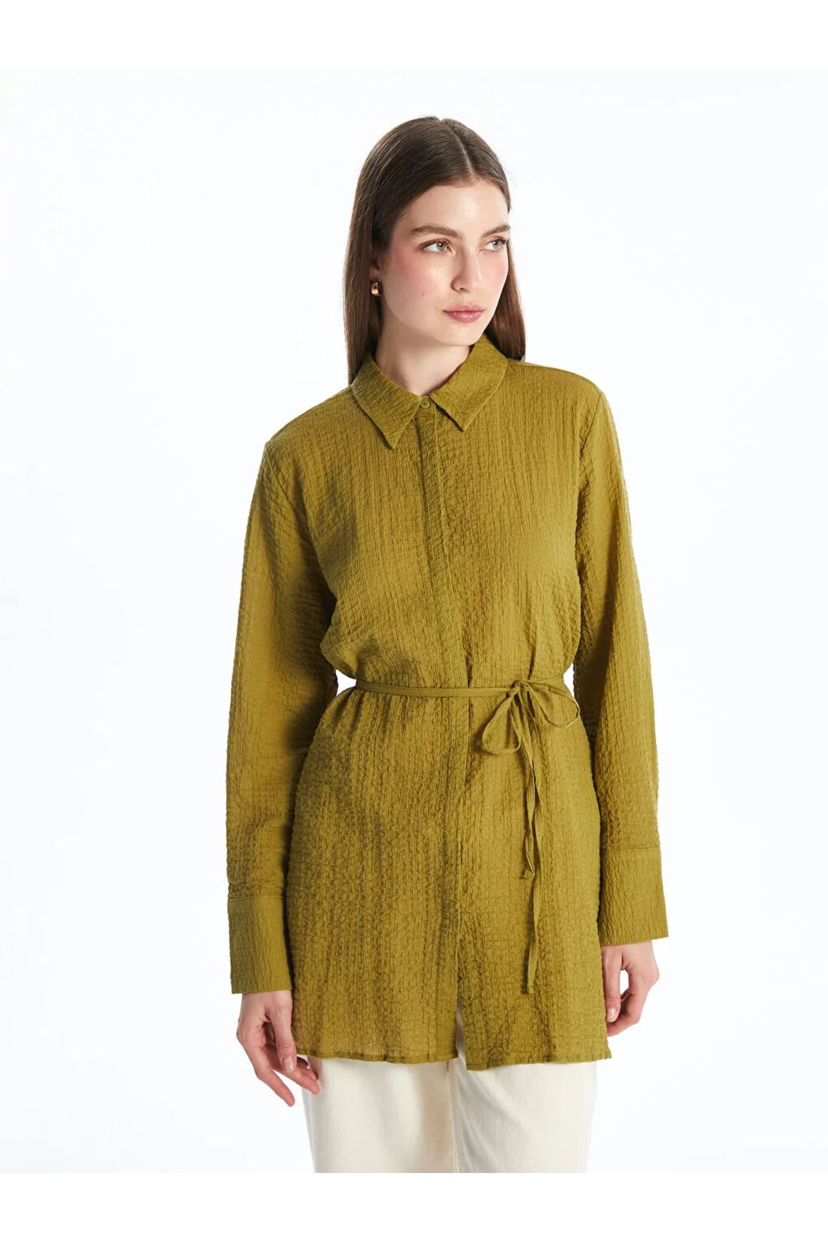 LC Waikiki LCWAIKIKI Classic Haki Dokulu Kadın Gömlek Tunik