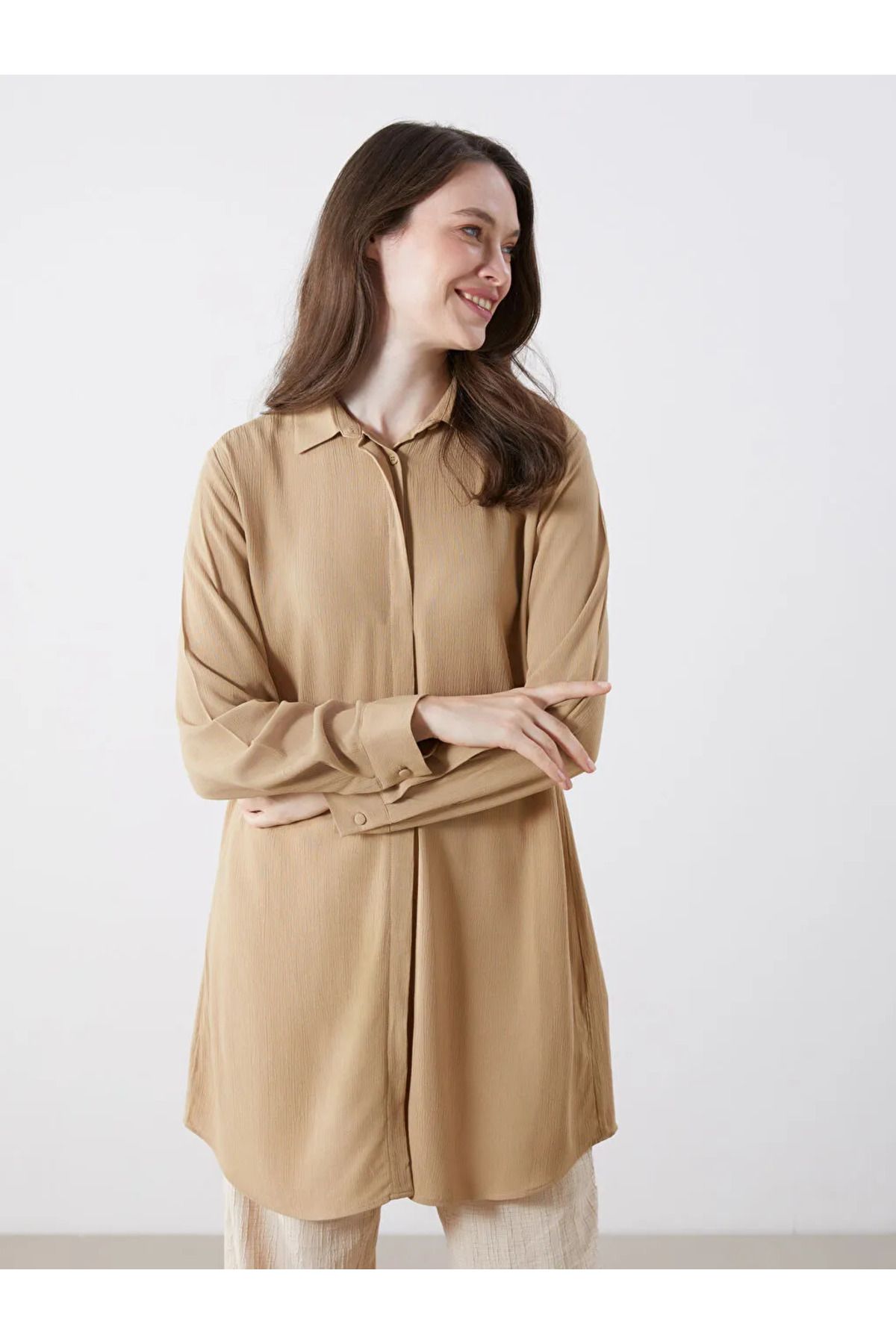 LC Waikiki LCW Grace Bej Krinkle Kadın Gömlek Tunik