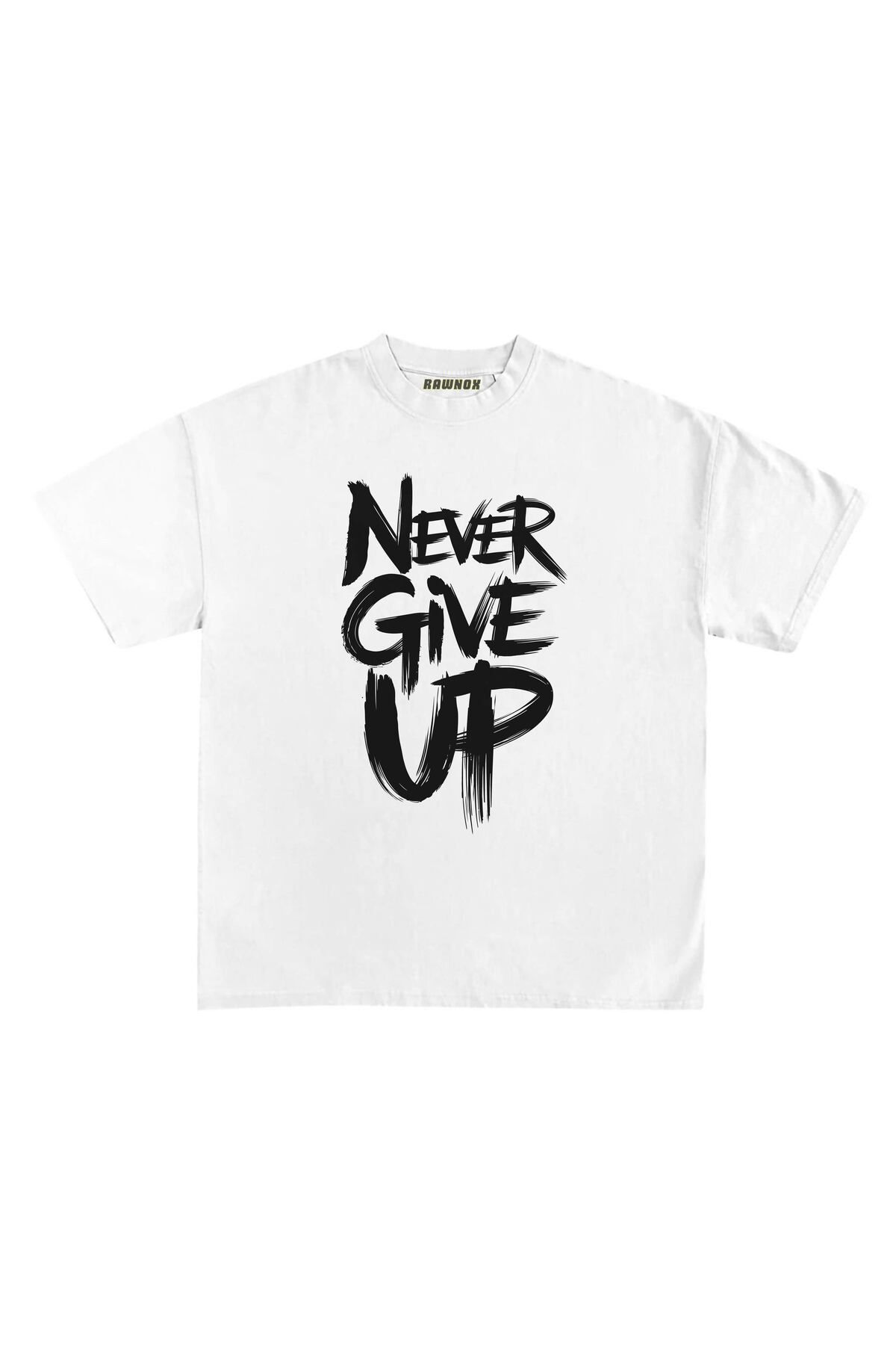 RawNox Unisex Bol Kalıp Never Give Up Baskılı T-shirt