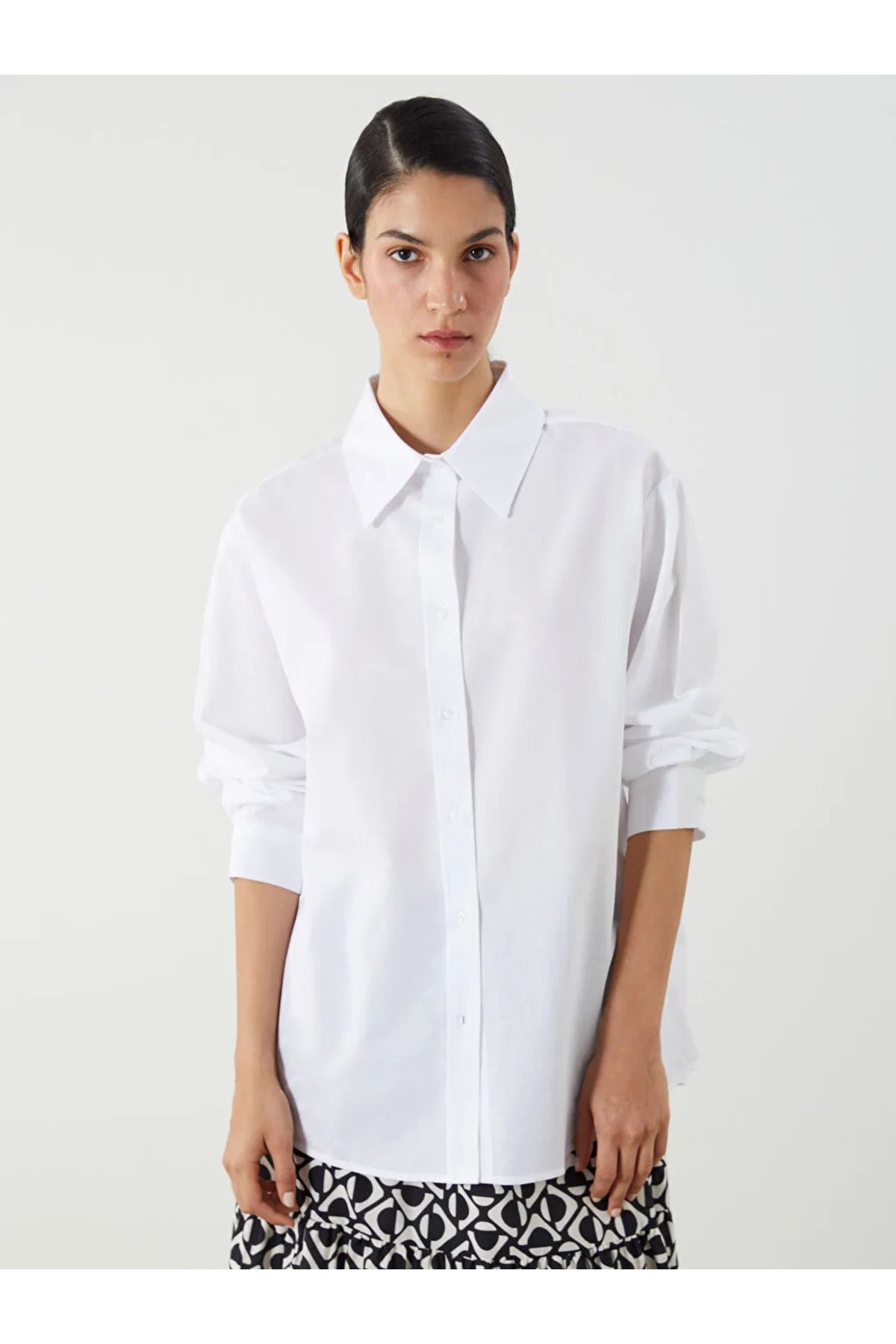 LC Waikiki LCW Modest Ekru Oversize Poplin Kadın Gömlek Tunik