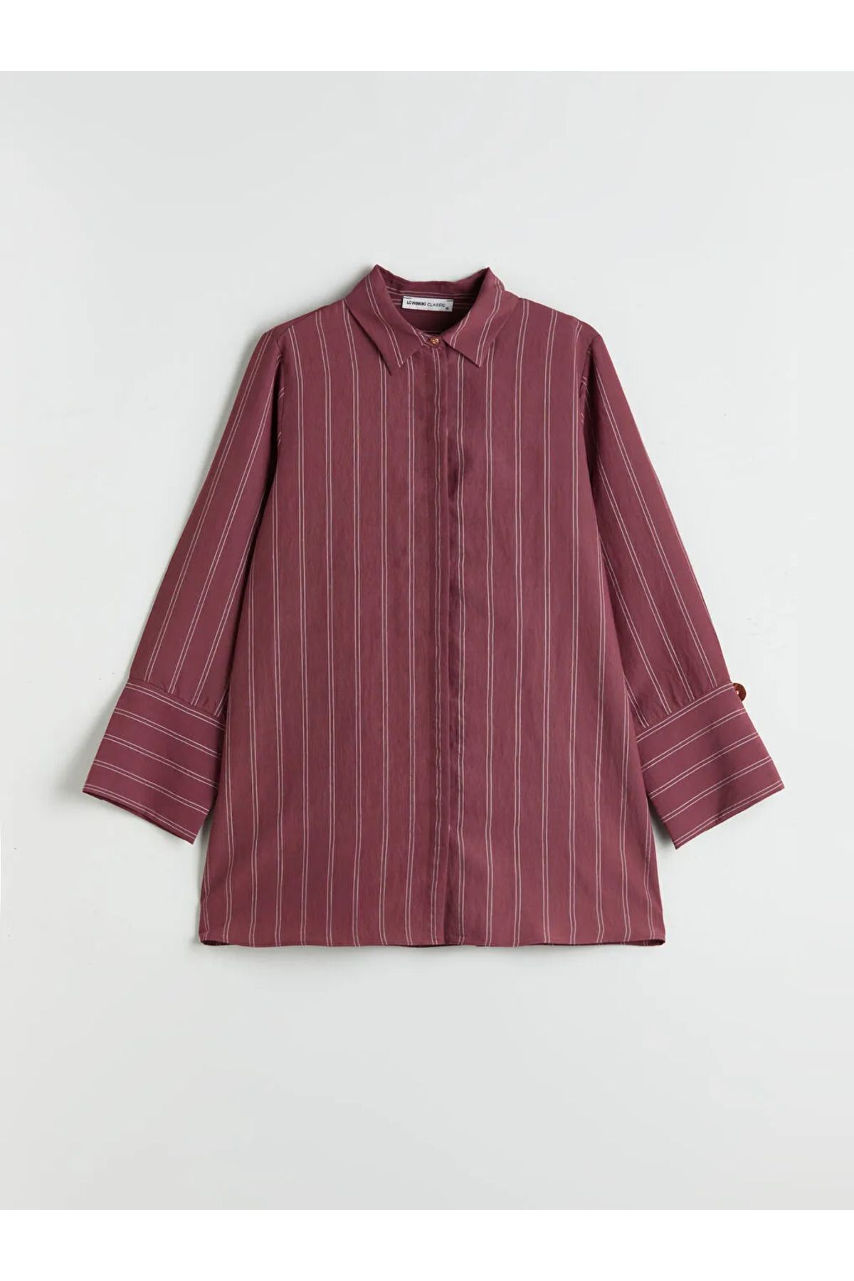 LC Waikiki LCWAIKIKI Classic Bordo Çizgili Modal Karışımlı Kadın Gömlek Tunik