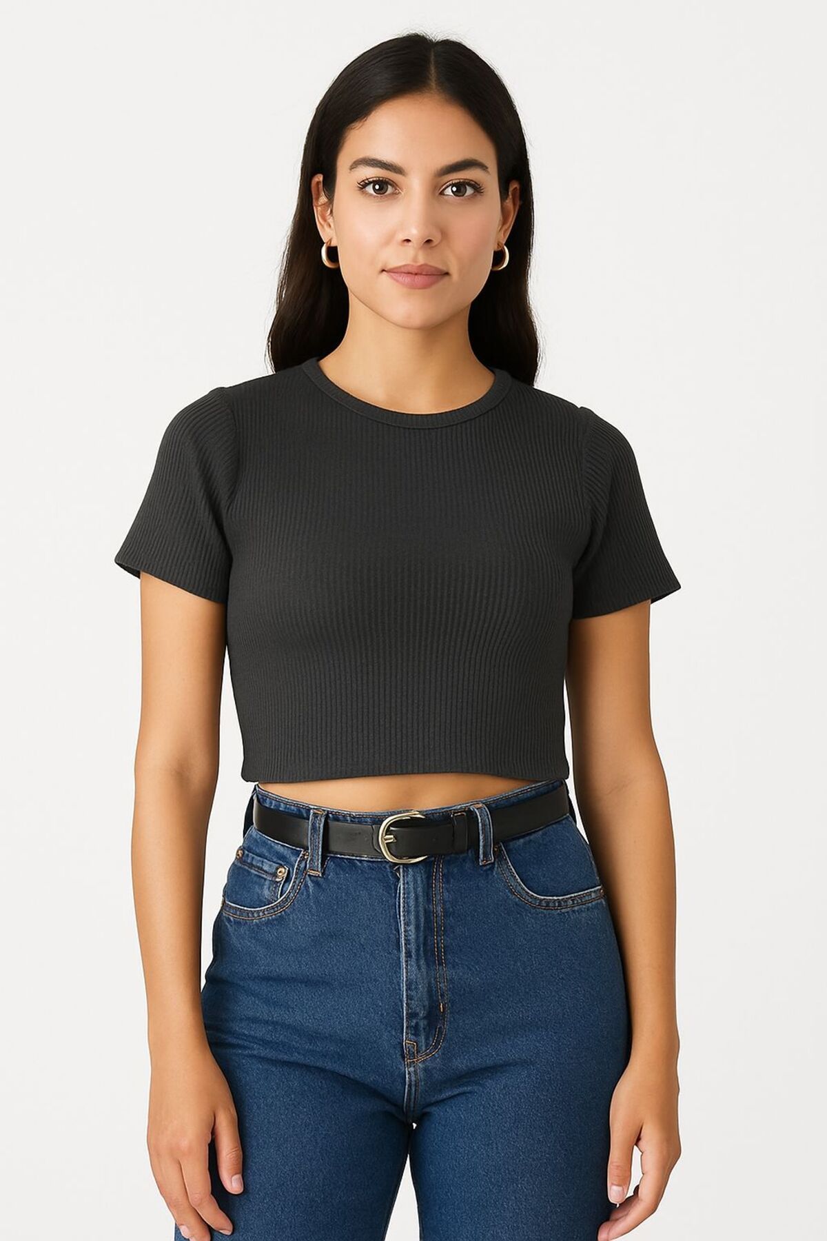 trendalisse Bisiklet yaka yarım kollu Crop Bluz