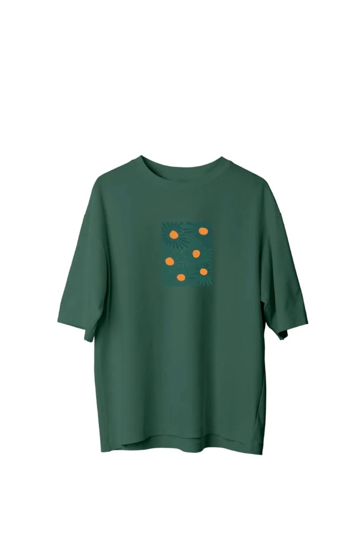 Koklonmoda Unisex Yeşil Çiçek Baskılı Oversize T-Shirt