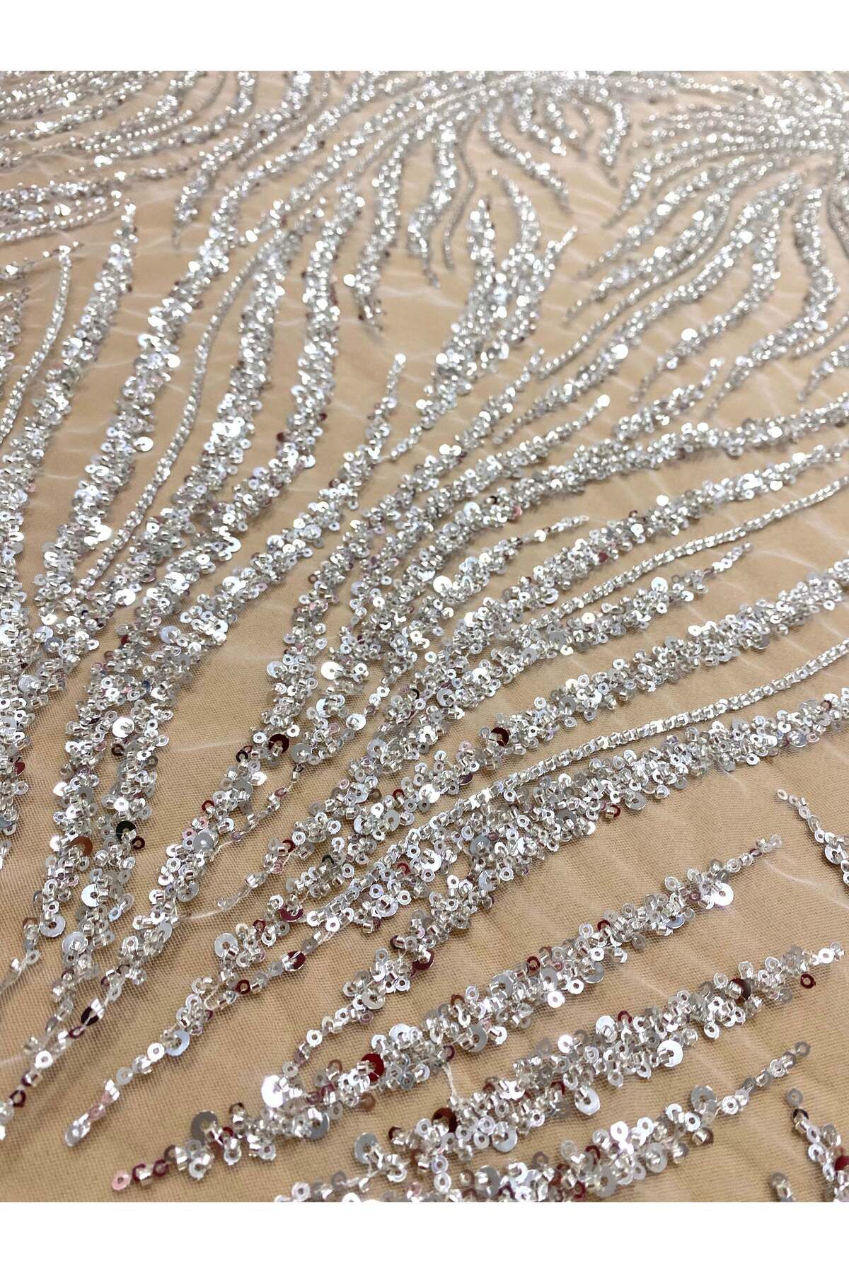 Luxuro-Silver Couture Lace with Strings, Beads and Sequins 7