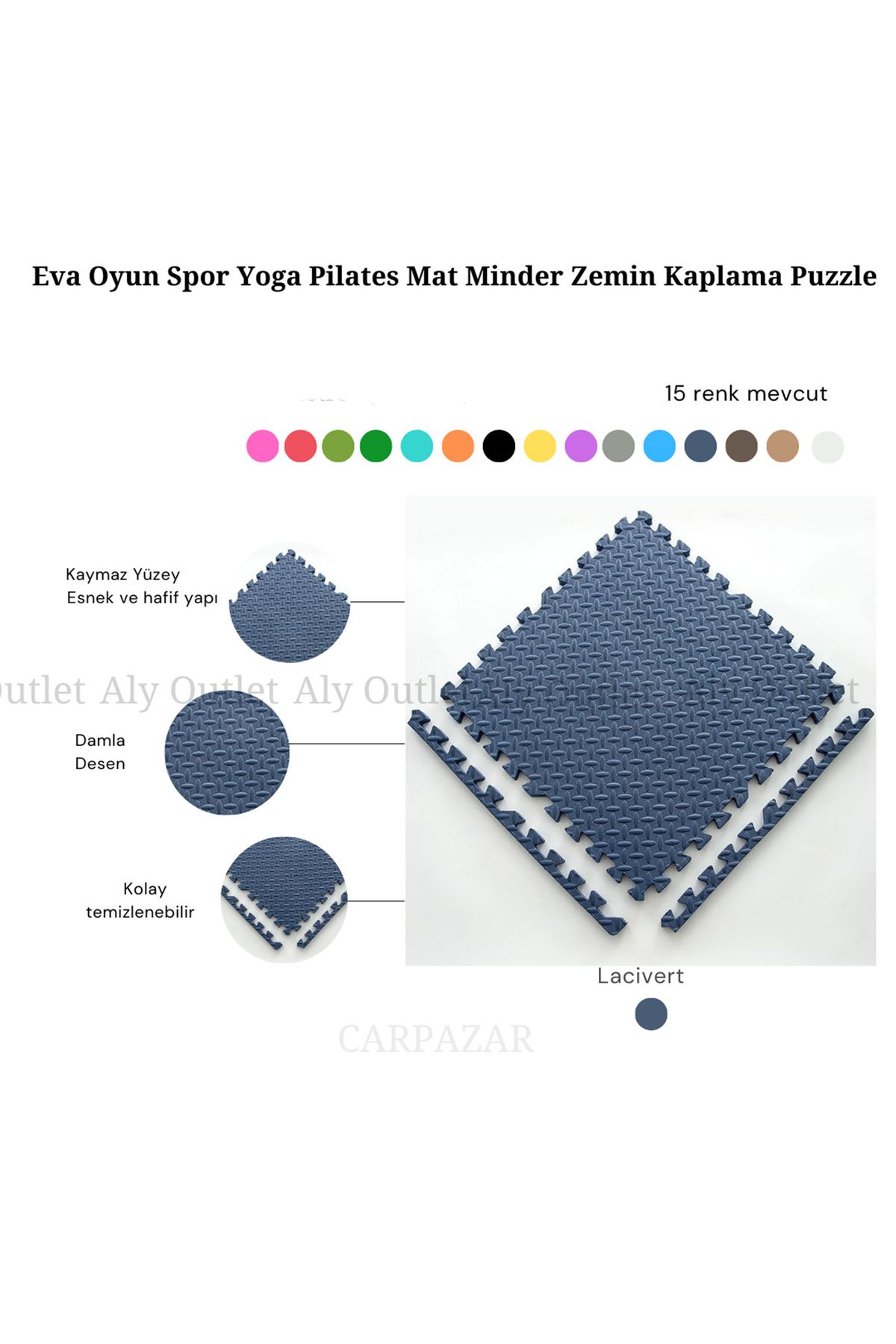CARPAZAR 6'lı Set Zemin Kaplama Eva Tatami Minder Mat Oyun Spor Egzersiz Yoga Damla Desen 50x50 13mm 6 adet