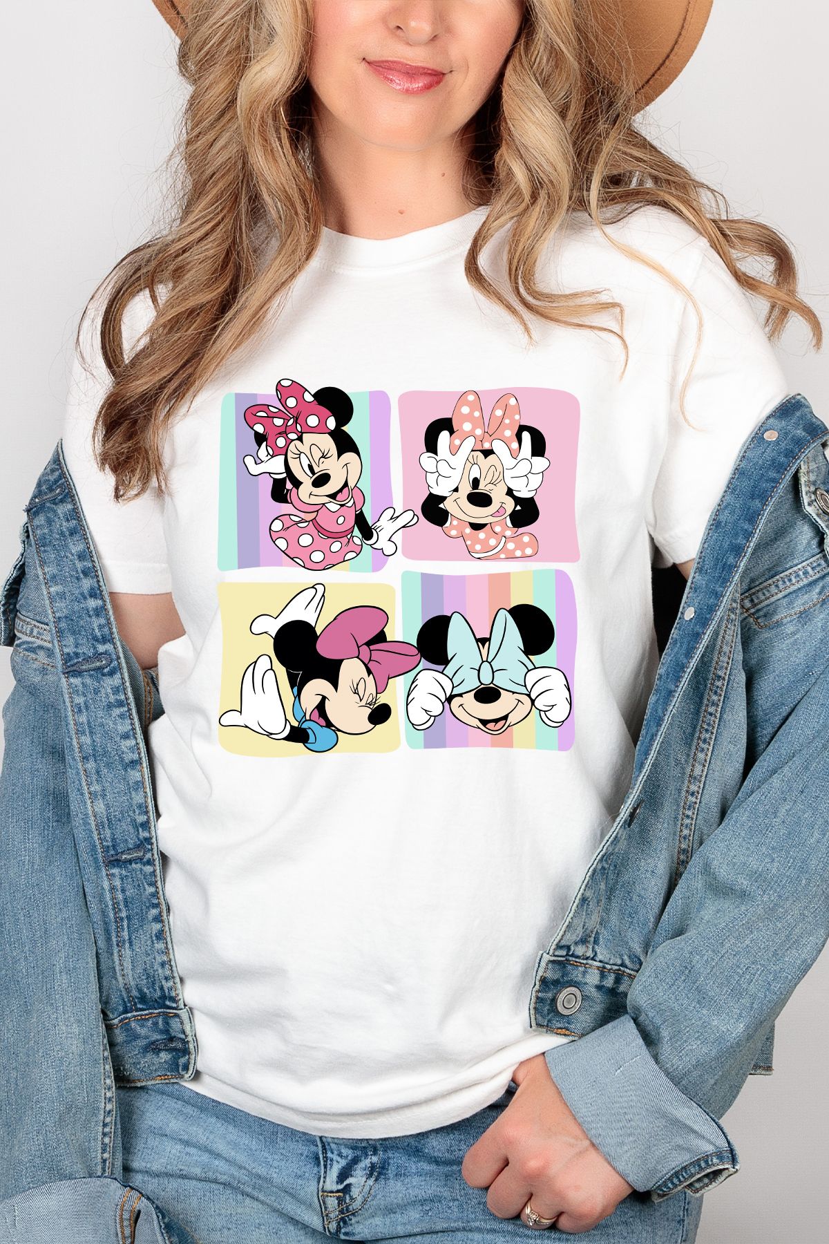 uniqwo Unisex Minnie Mouse Baskılı Kadın %100 Pamuk Premium Regular T-Shirt