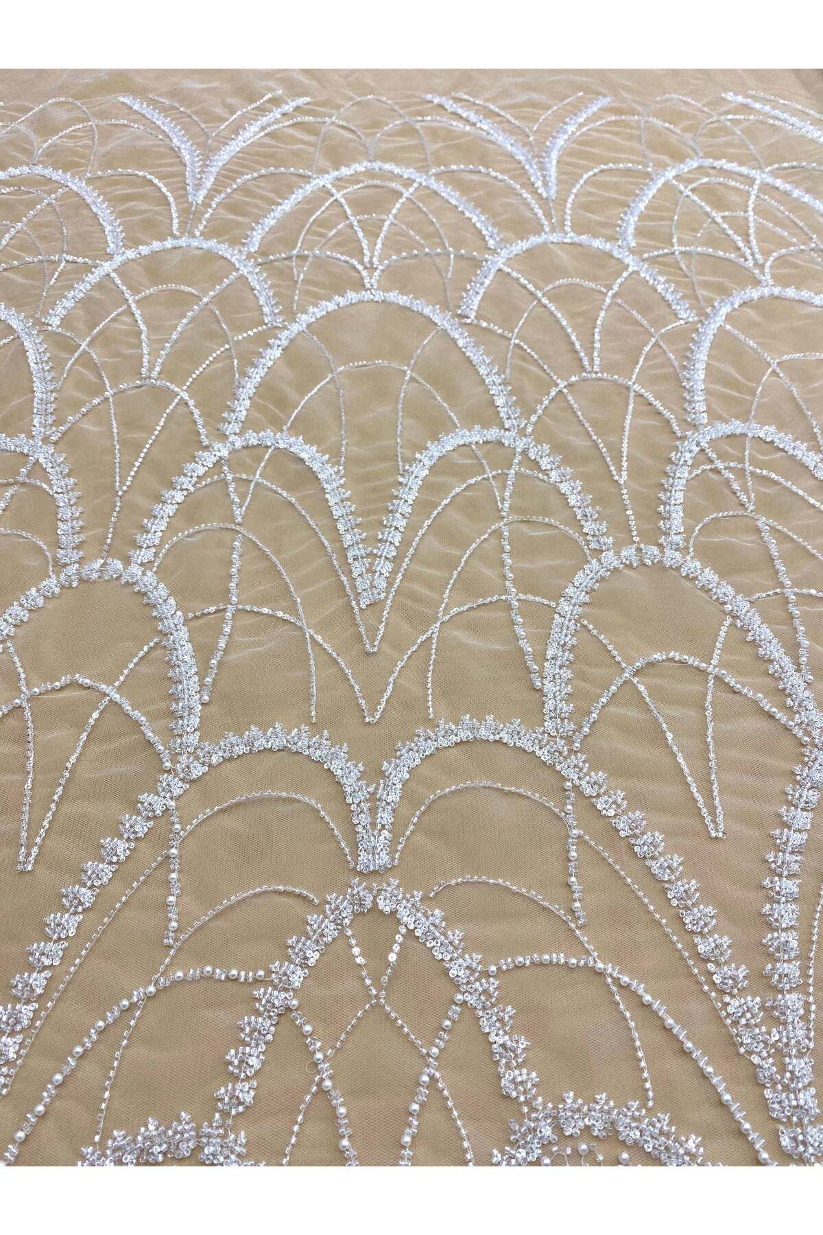 Luxuro-Couture Diamond Lace with Geometric Pattern, with Pearls, Beads and Sequins 4