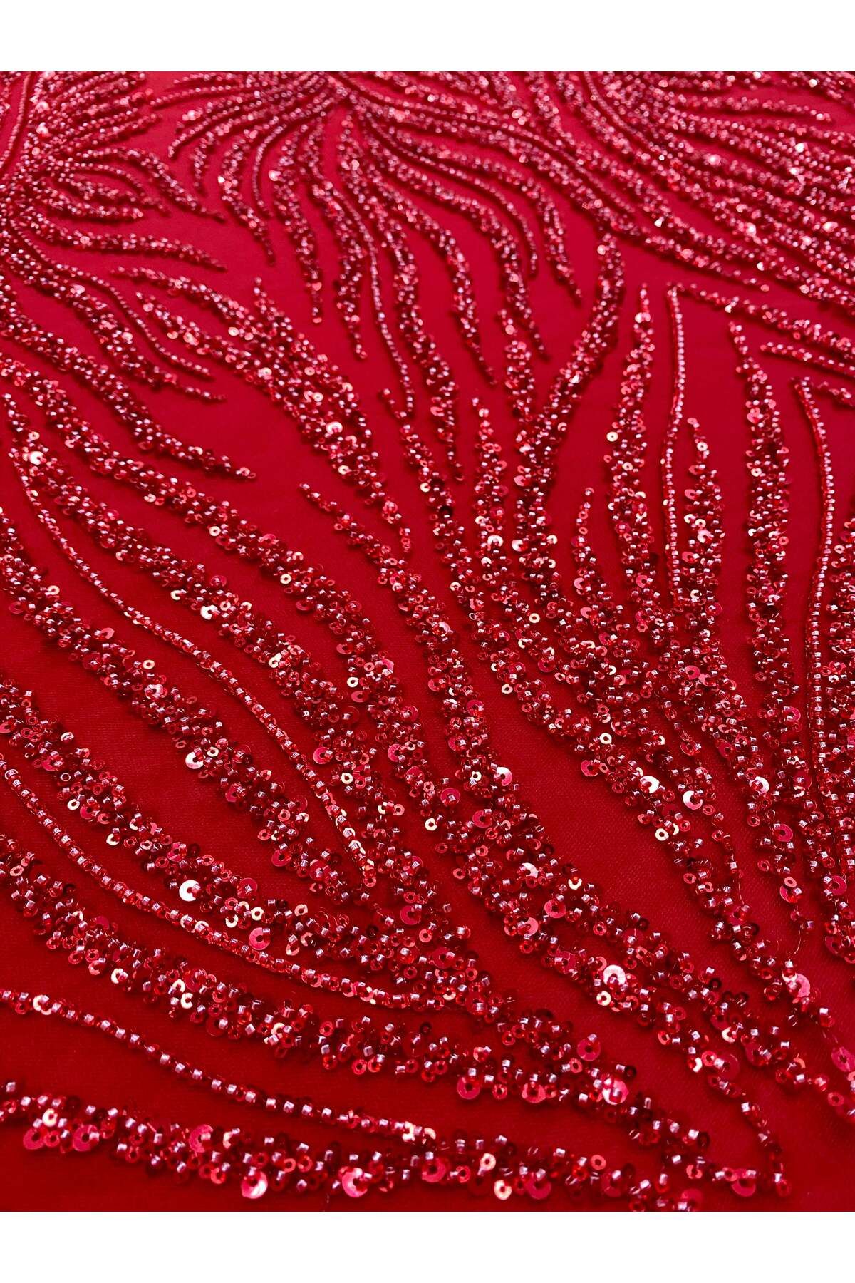 Luxuro-Red Couture Lace with Strings, Beads and Sequins 4