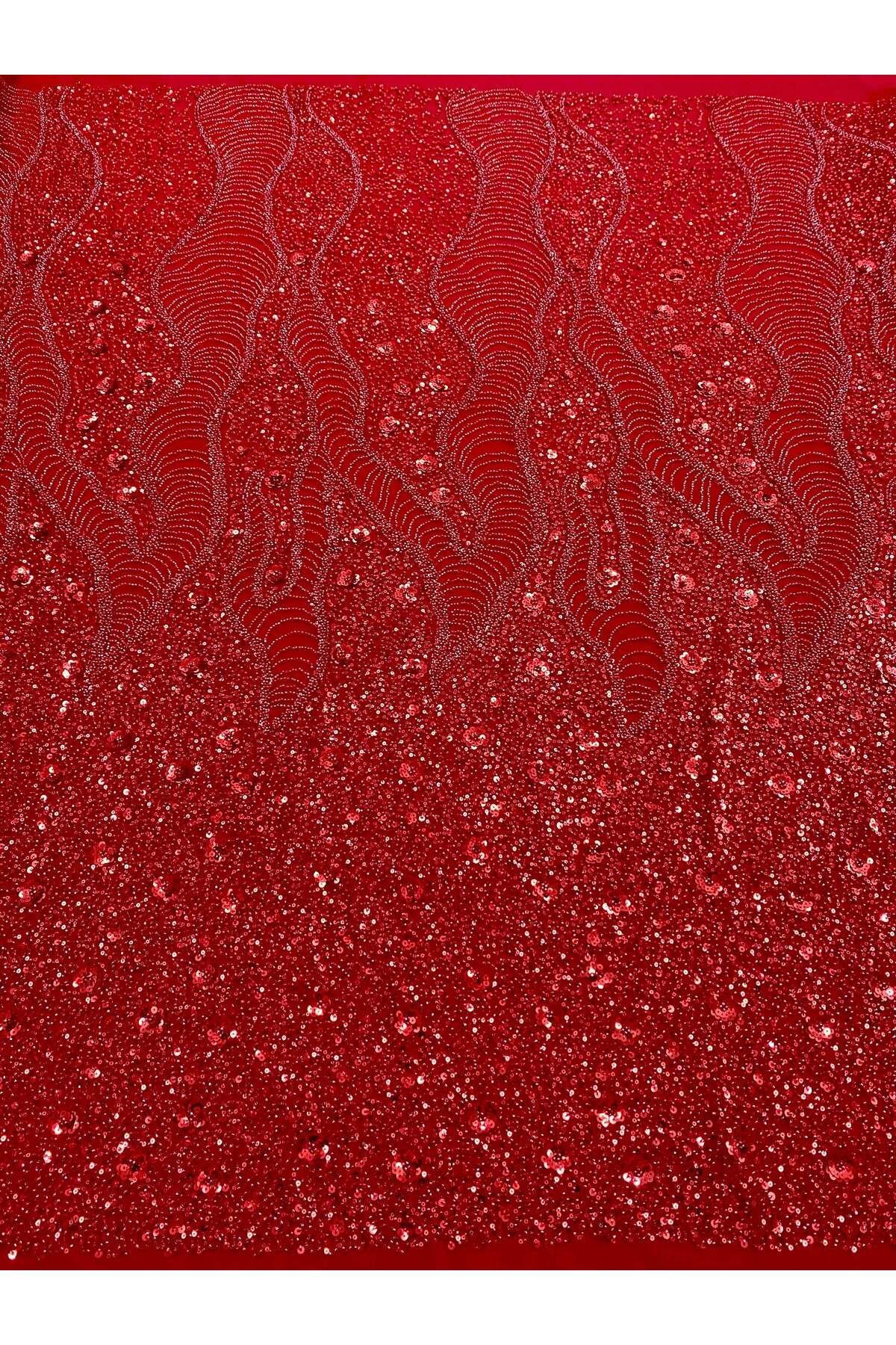 Luxuro-Red Couture Lace with Geometric and Floral Pattern, with Beads and Sequins 1