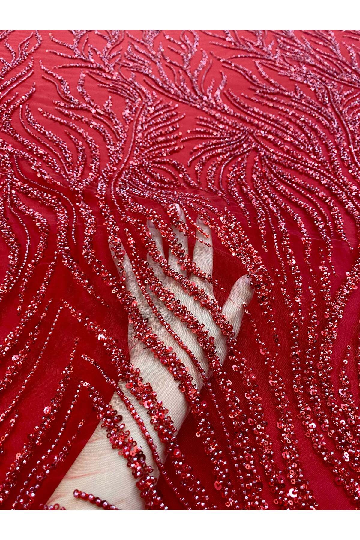 Luxuro-Red Couture Lace with Strings, Beads and Sequins 2