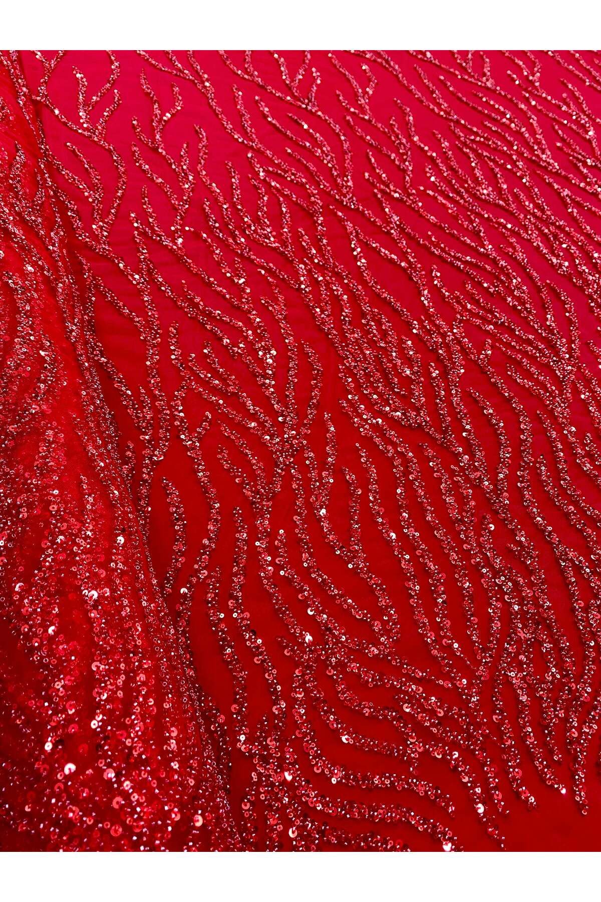 Luxuro-Red Couture Lace with Strings, Beads and Sequins 2