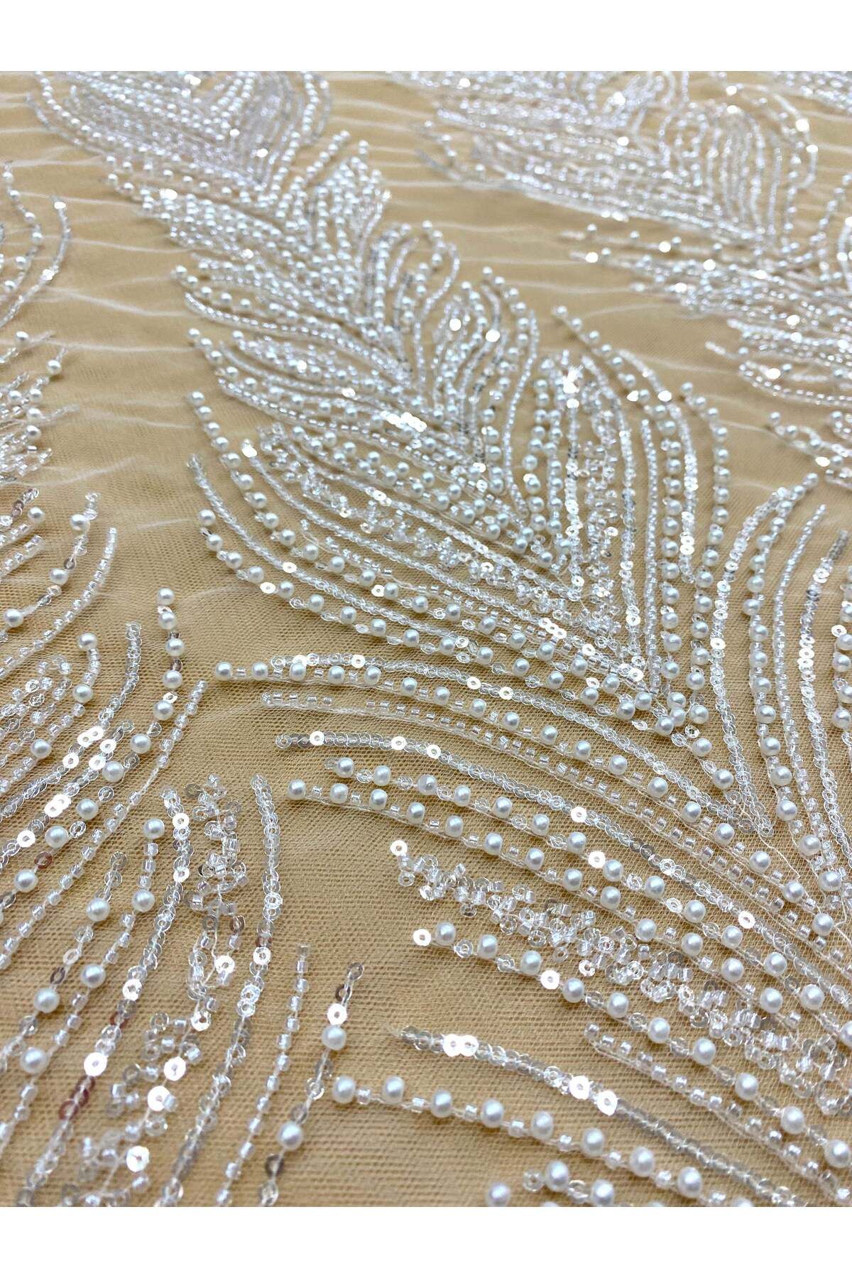 Luxuro-Couture Diamond Lace with Geometric Pattern, with Pearls, Beads and Sequins 6