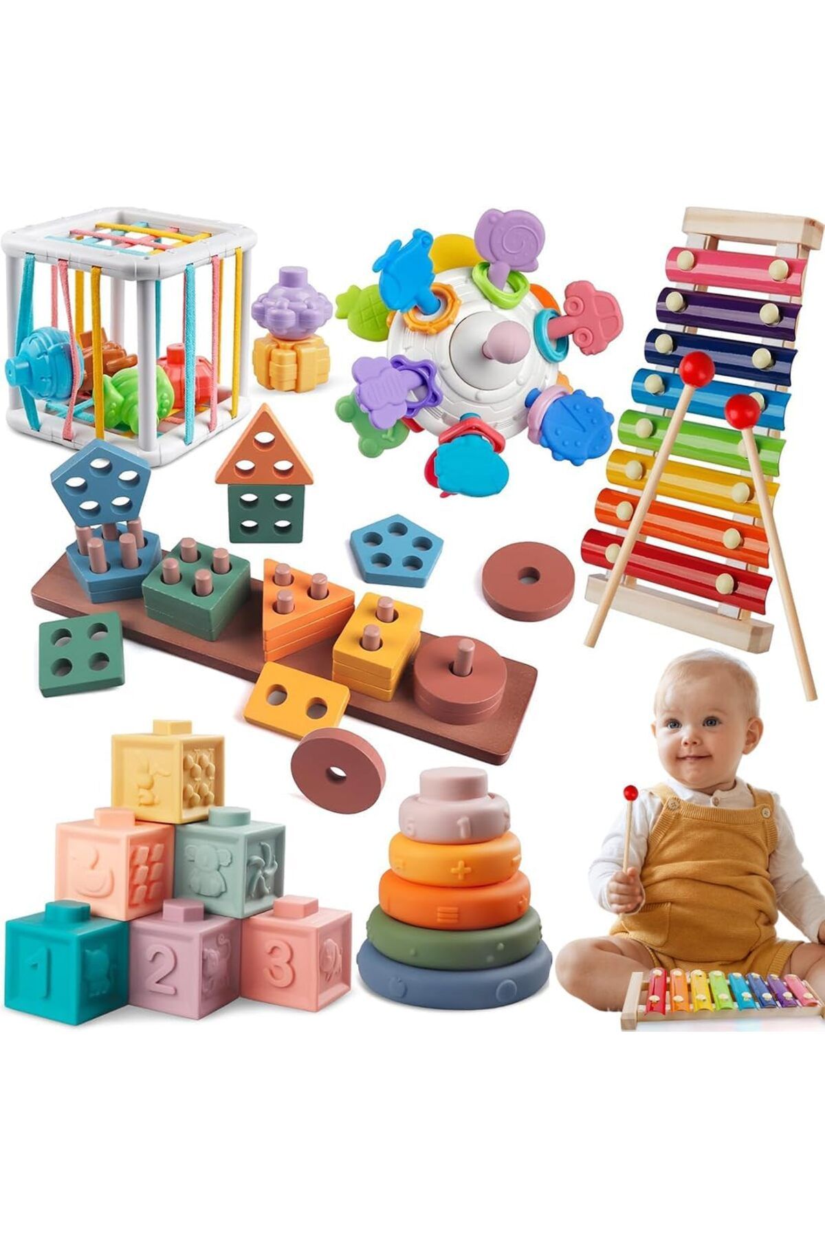 ALBARSHA 1+ Yaş Çocuklar İçin Montessori Oyuncakları Ahşap Bloklar