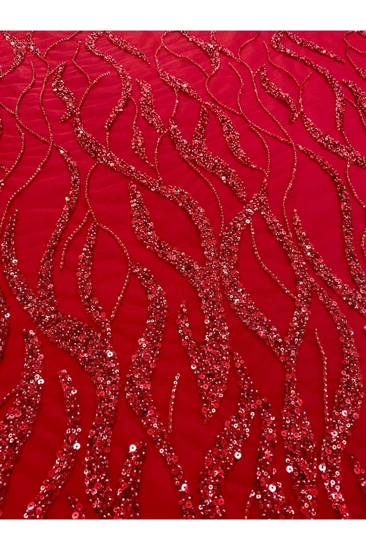 Luxuro-Red Couture Lace with Strings, Beads and Sequins 6