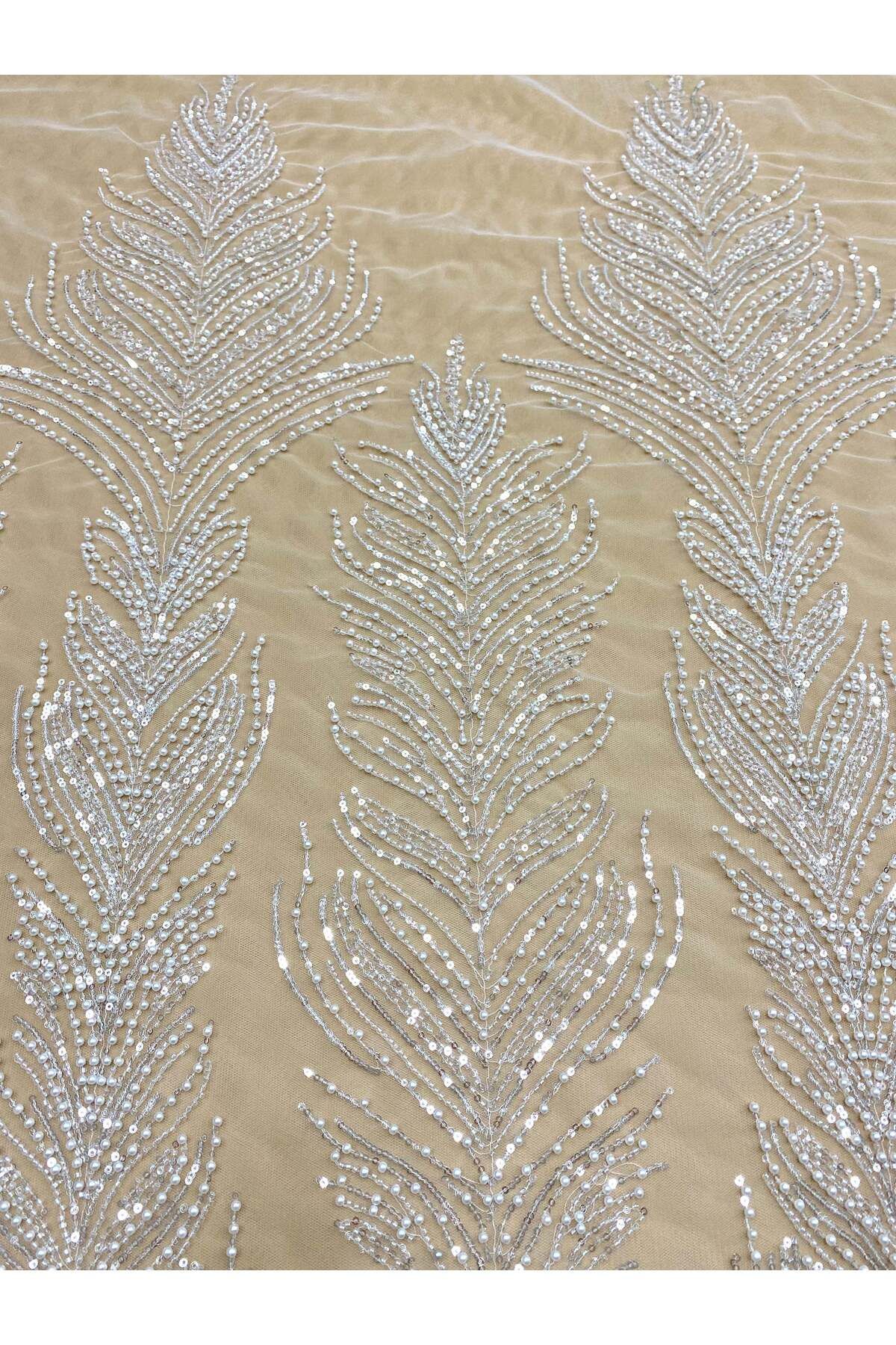Luxuro-Couture Diamond Lace with Geometric Pattern, with Pearls, Beads and Sequins 5