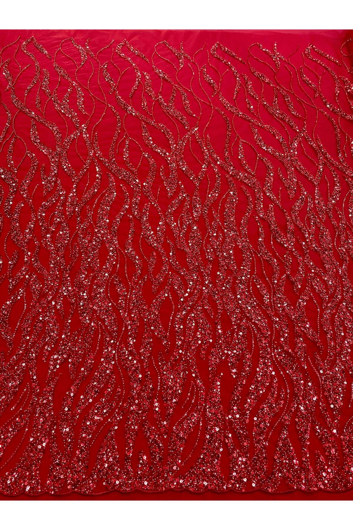 Luxuro-Red Couture Lace with Strings, Beads and Sequins 1