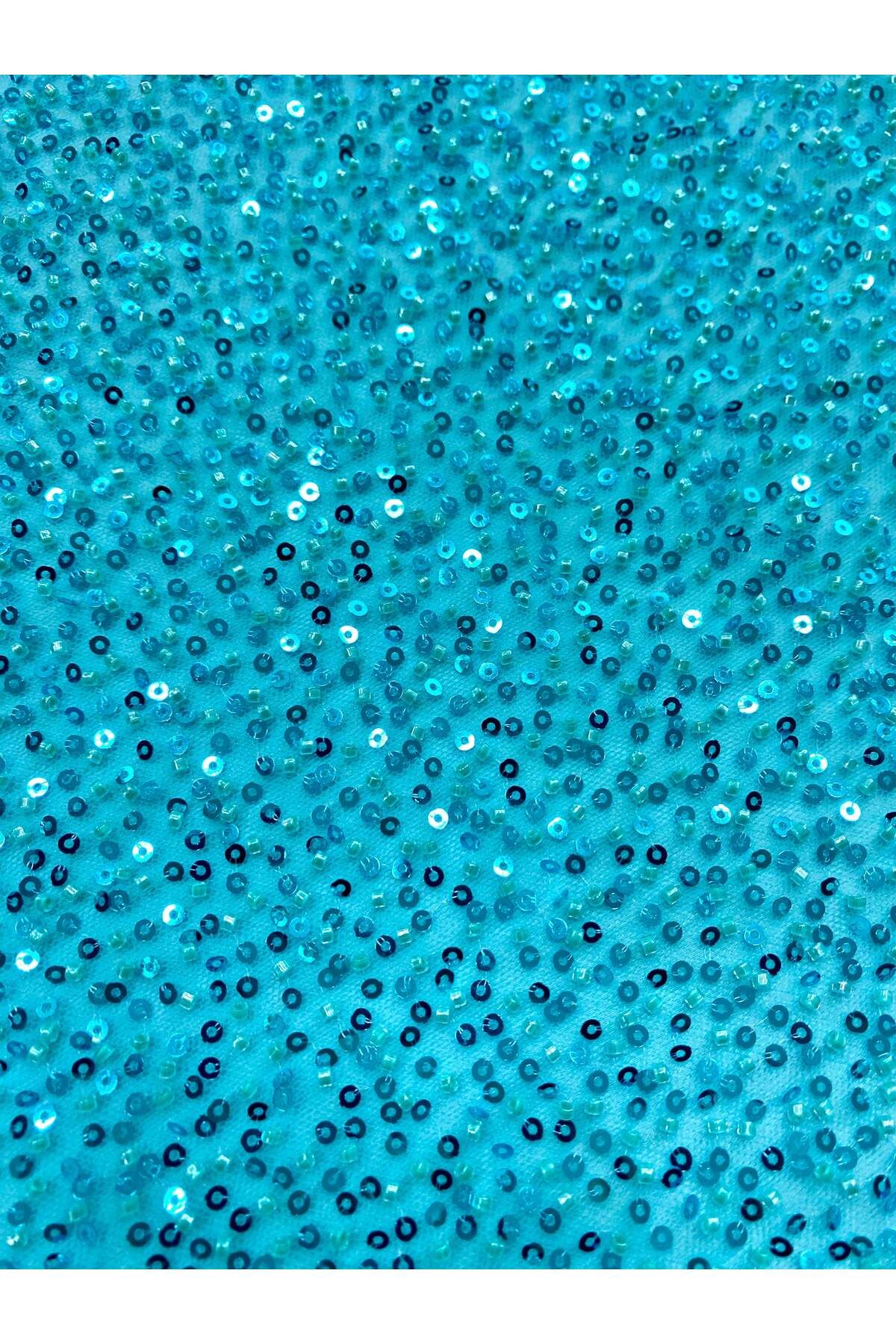 Luxuro-Turquoise Couture Lace with General Pattern, with Beads and Sequins 5