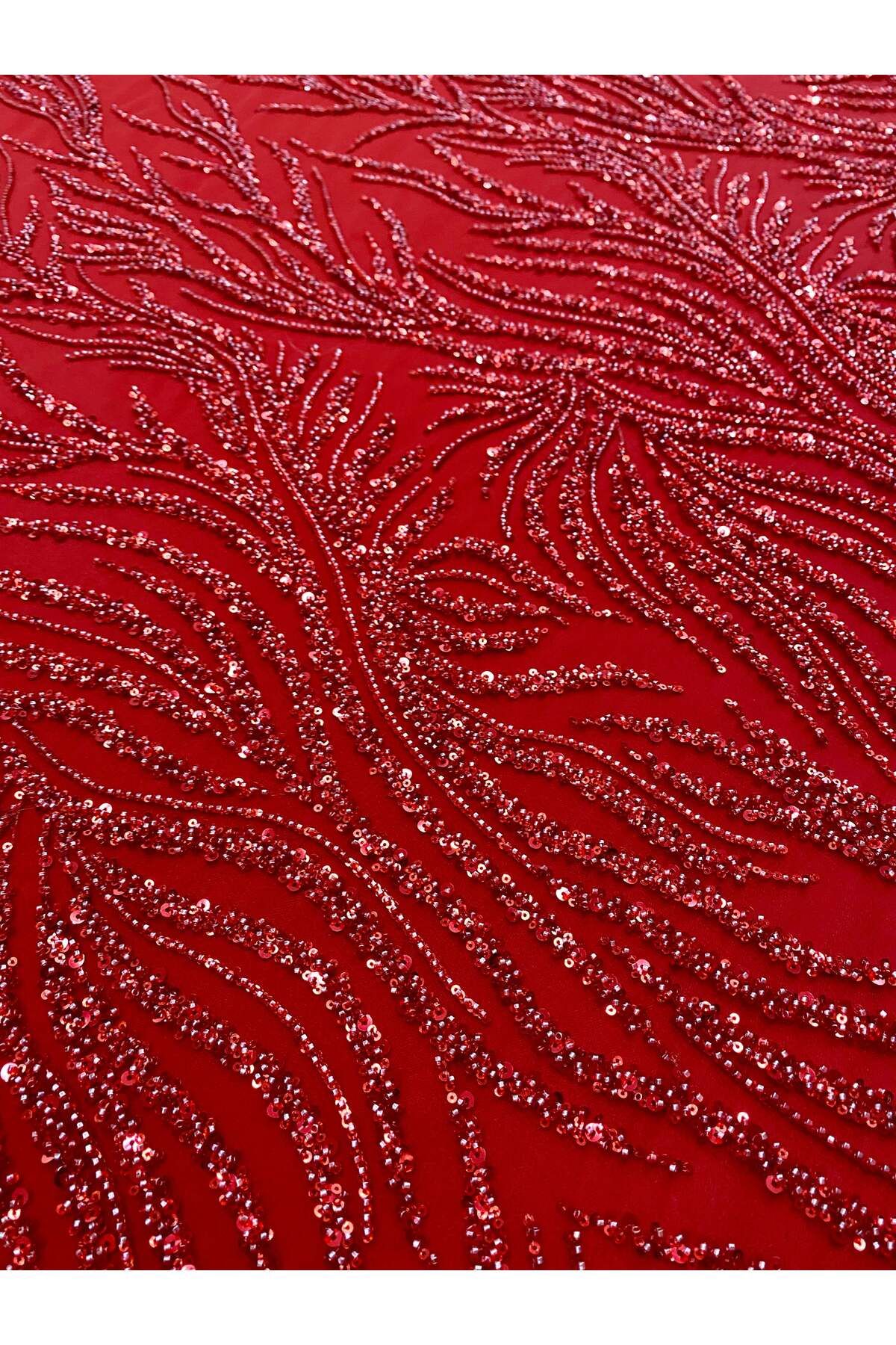 Luxuro-Red Couture Lace with Strings, Beads and Sequins 7