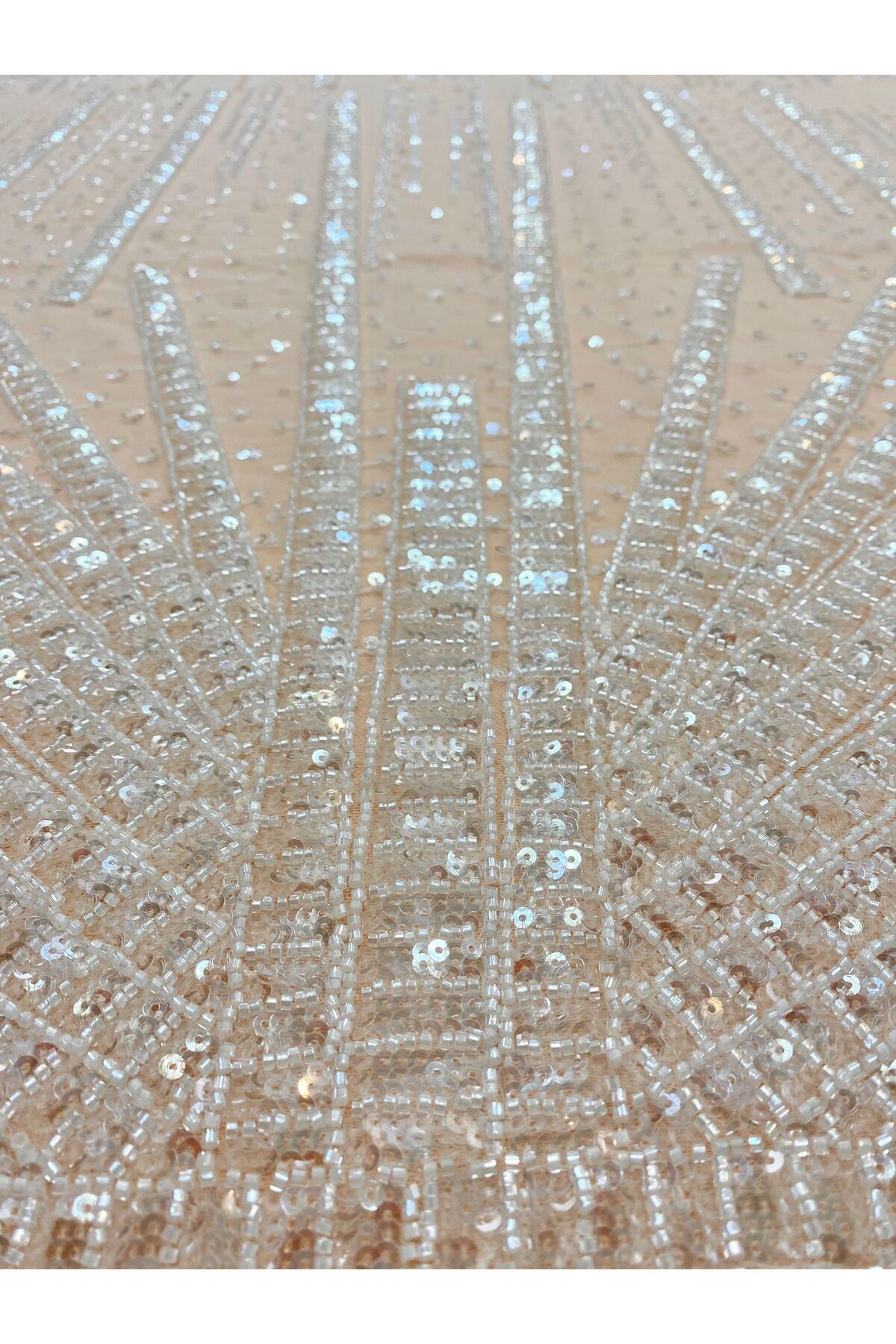 Luxuro-Ivory Lace with Linear Pattern, Beads and Sequins 4
