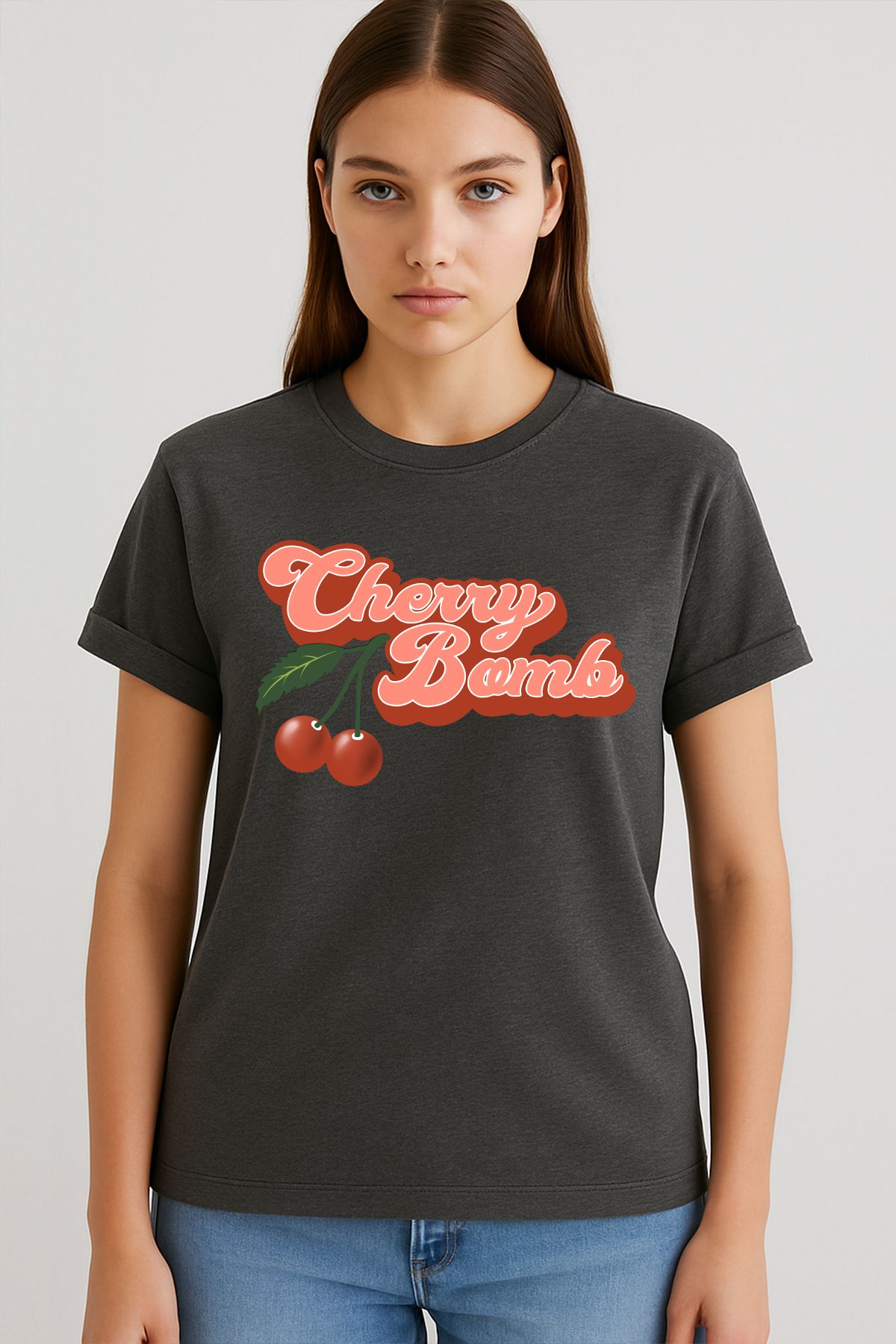 uniqwo Unisex Cherry Bomb Baskılı %100 Pamuk Premium Regular T-Shirt