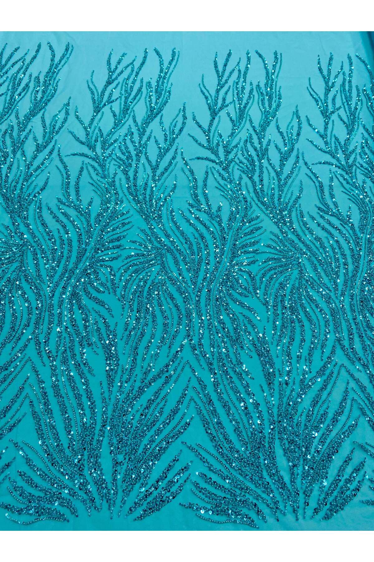 Luxuro-Turquoise Couture Lace with Strings, Beads and Sequins 1