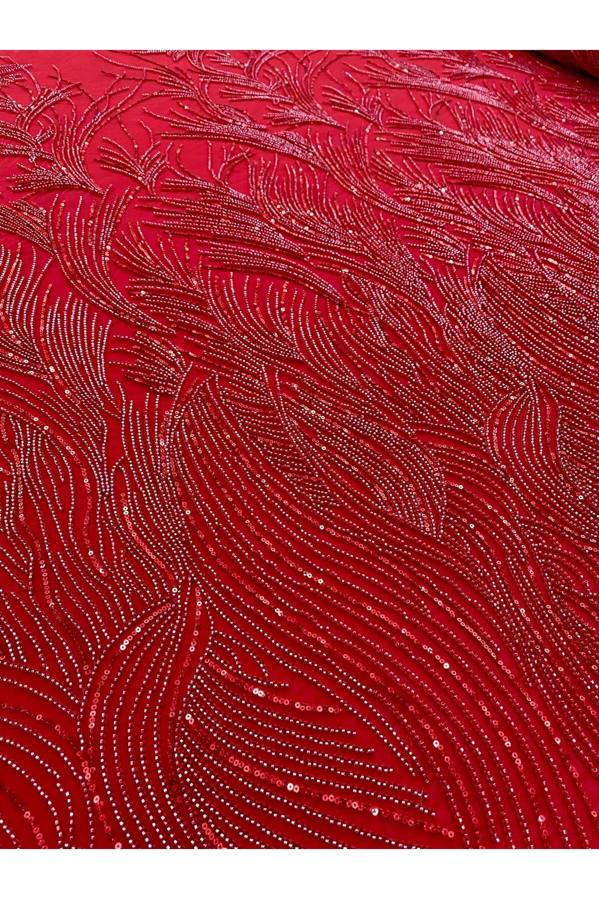 Luxuro-Red Couture Lace with Strings, Beads and Sequins 4