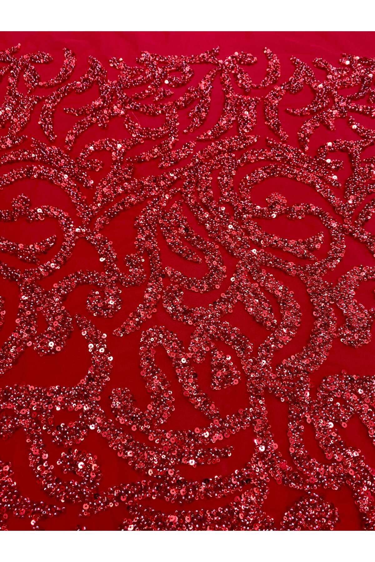 Luxuro-Red Couture Lace with Geometric Pattern, Beads and Sequins 5