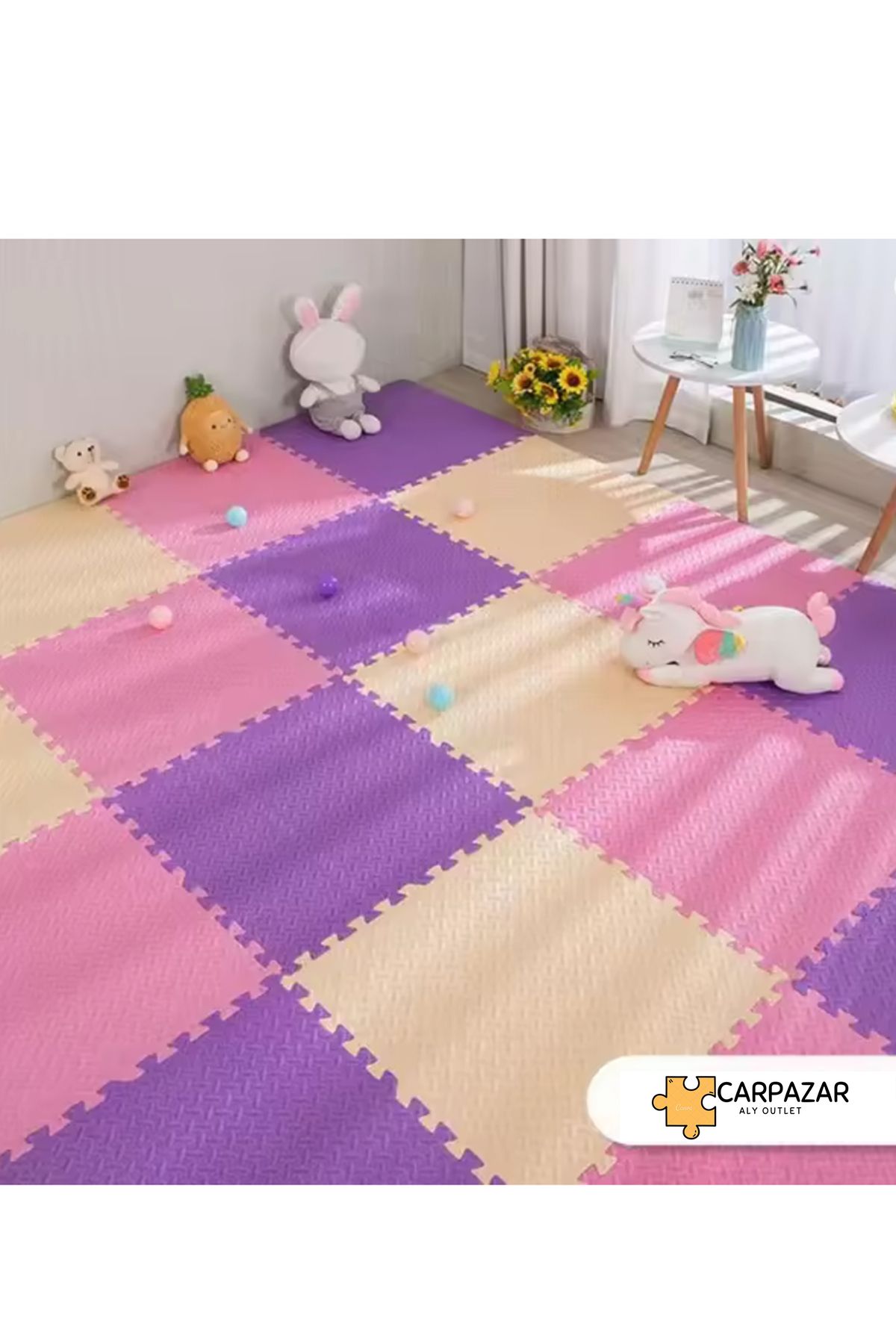 CARPAZAR 6'lı Set Zemin Kaplama Eva Tatami Minder Mat Oyun Spor Egzersiz Yoga Damla Desen 50x50 13mm 6 adet