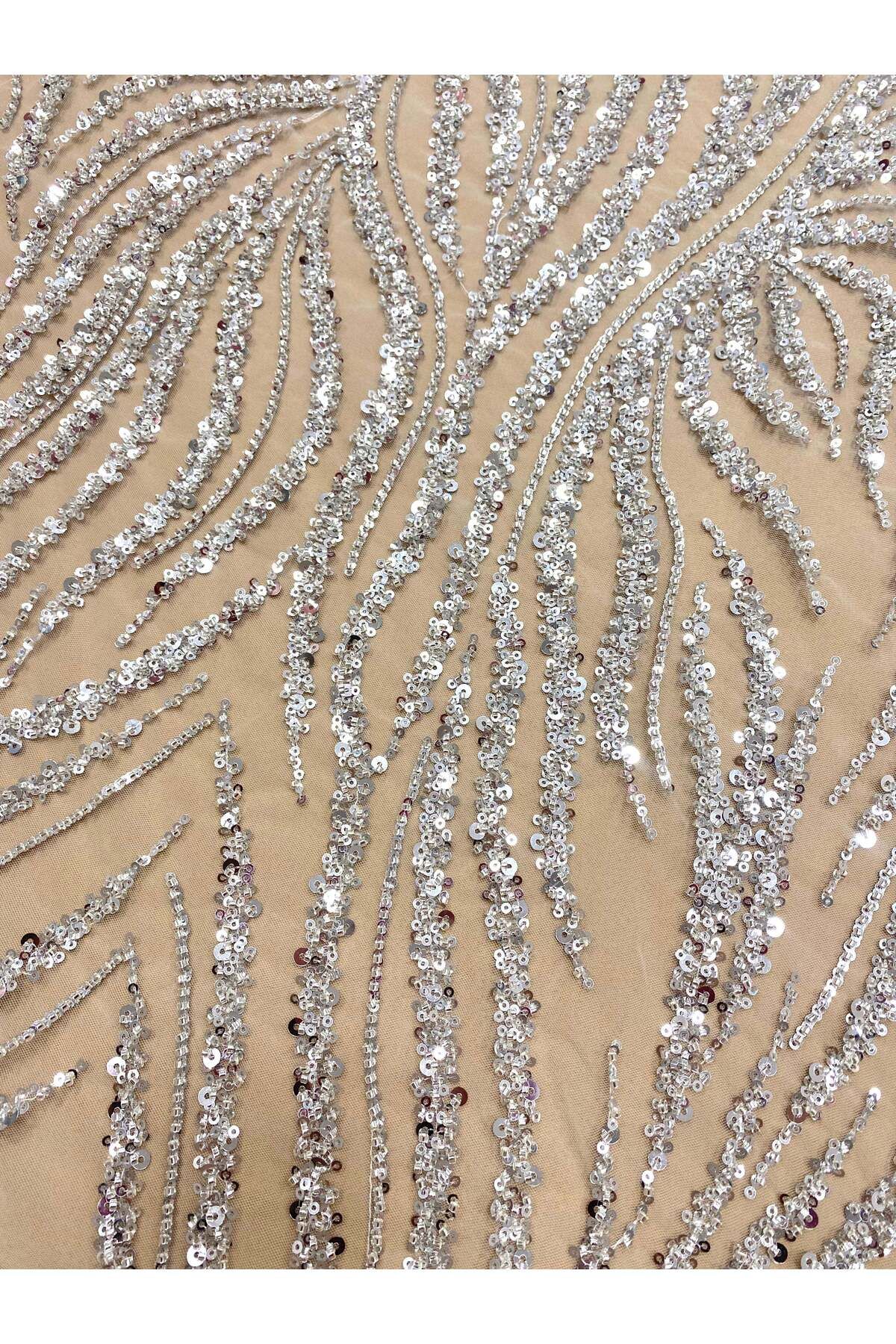 Luxuro-Silver Couture Lace with Strings, Beads and Sequins 6