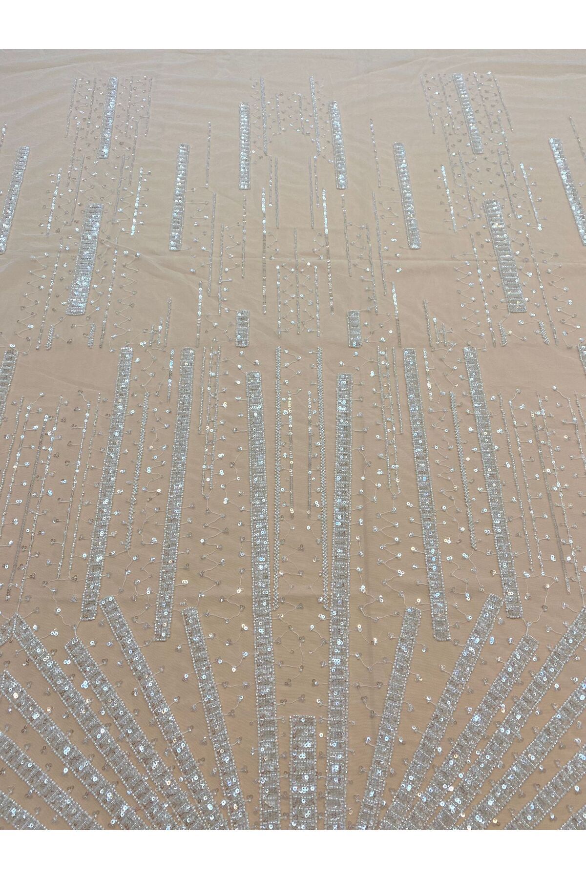 Luxuro-Ivory Lace with Linear Pattern, Beads and Sequins 6